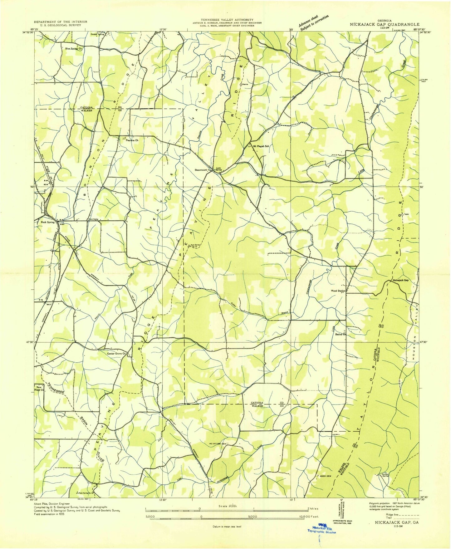 Classic USGS Nickajack Gap Georgia 7.5'x7.5' Topo Map Image