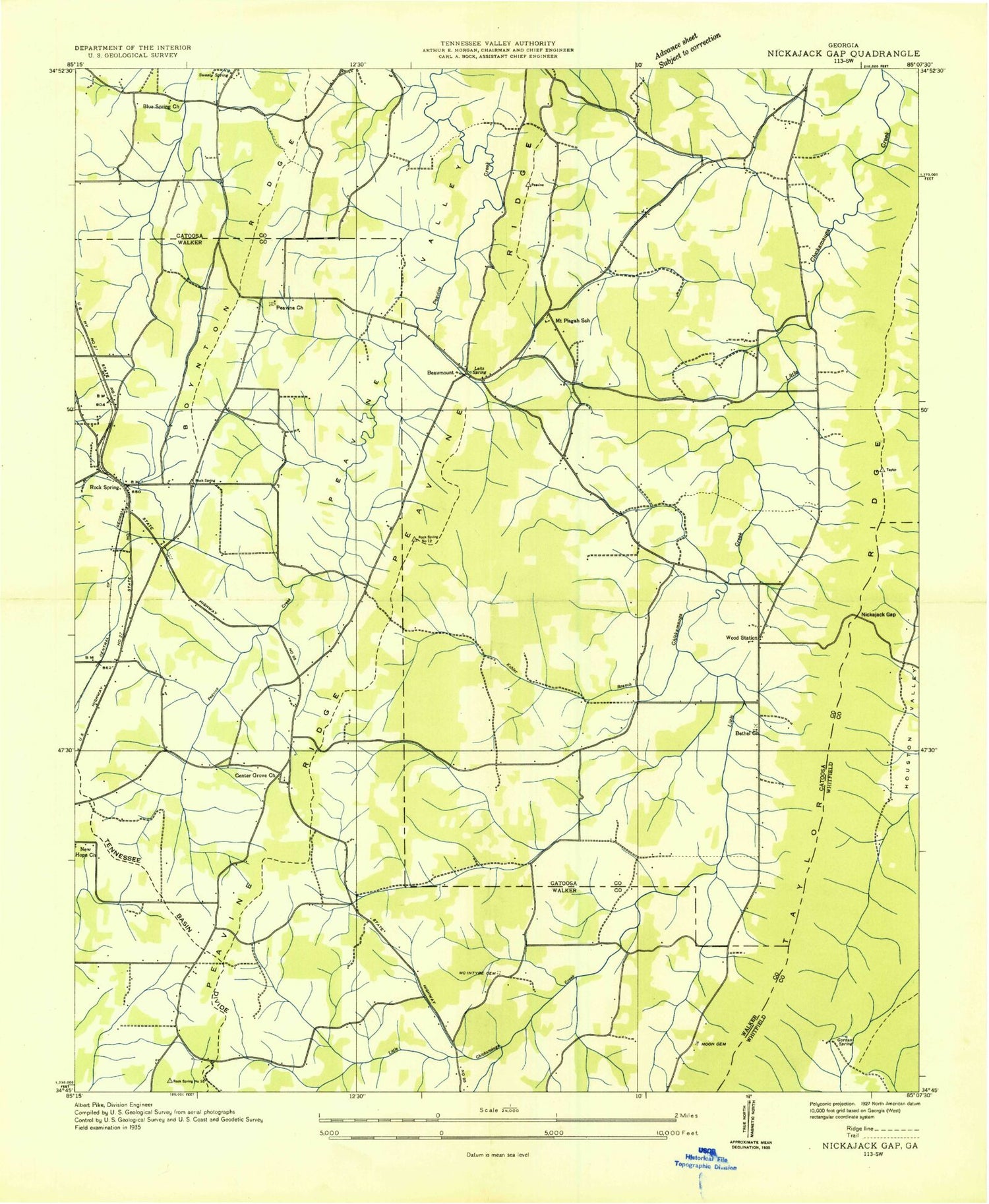 Classic USGS Nickajack Gap Georgia 7.5'x7.5' Topo Map Image