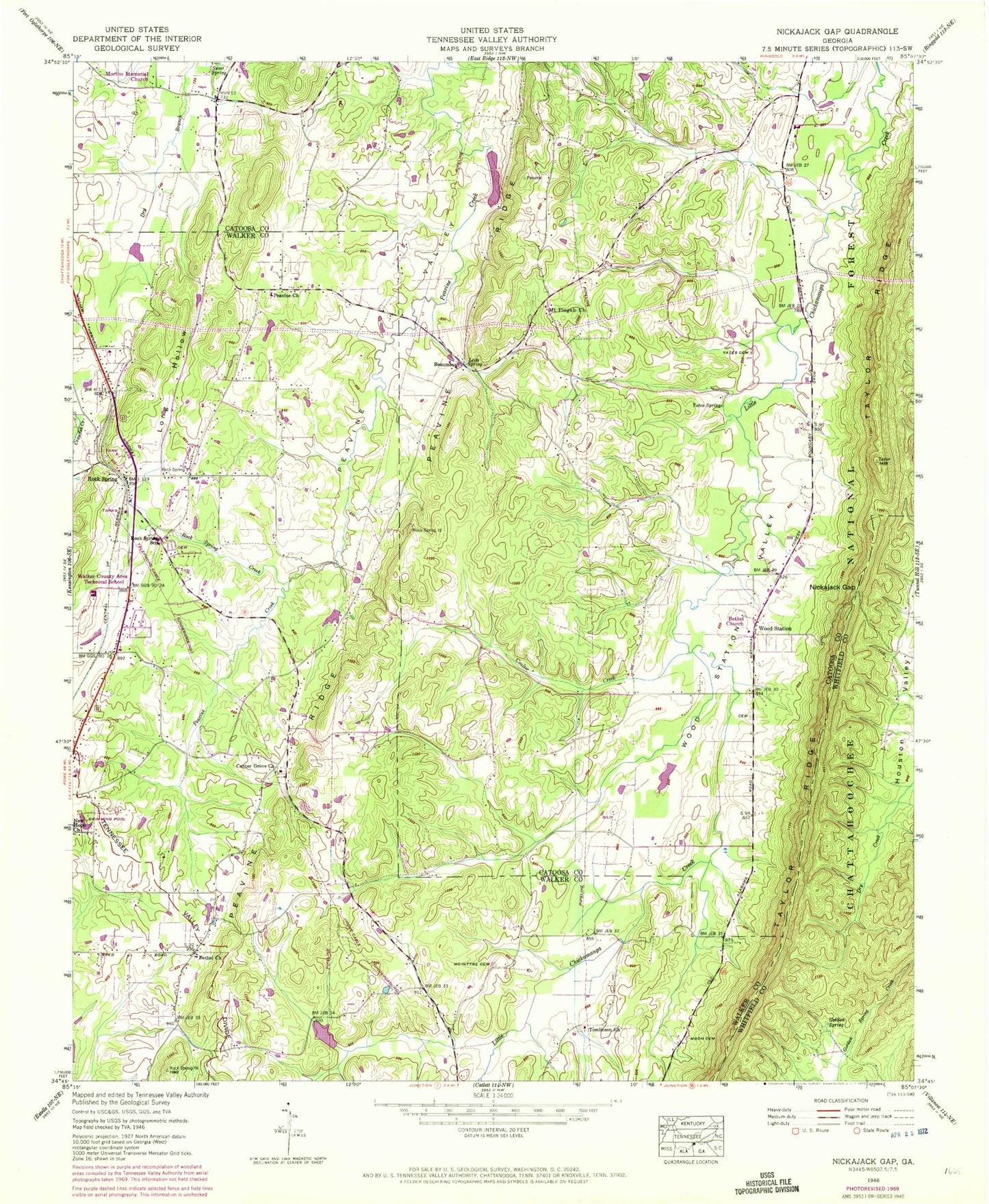 Classic USGS Nickajack Gap Georgia 7.5'x7.5' Topo Map Image