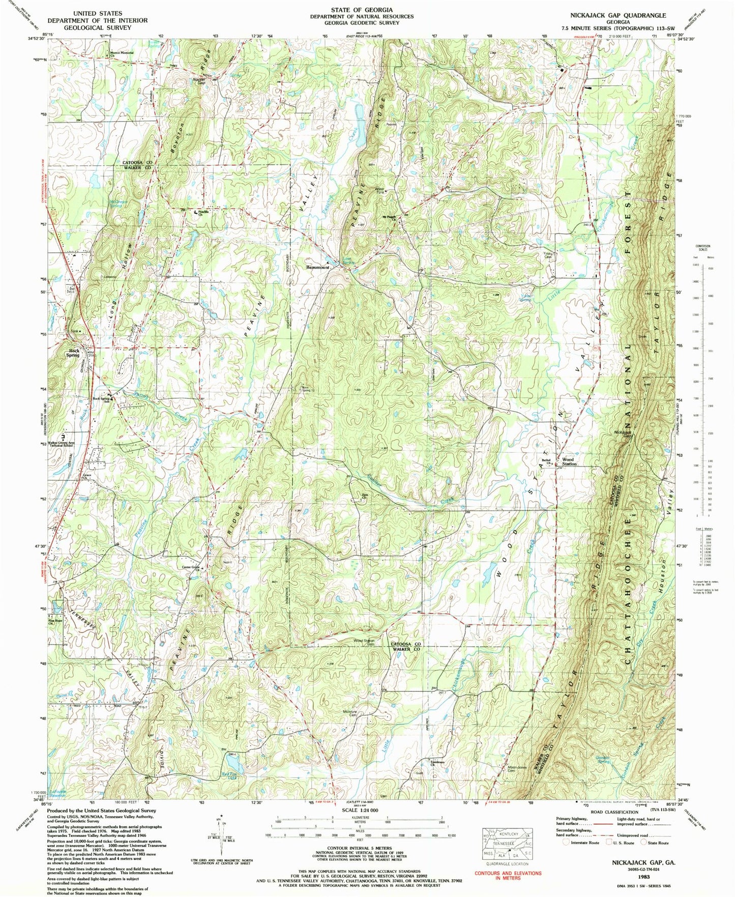Classic USGS Nickajack Gap Georgia 7.5'x7.5' Topo Map Image