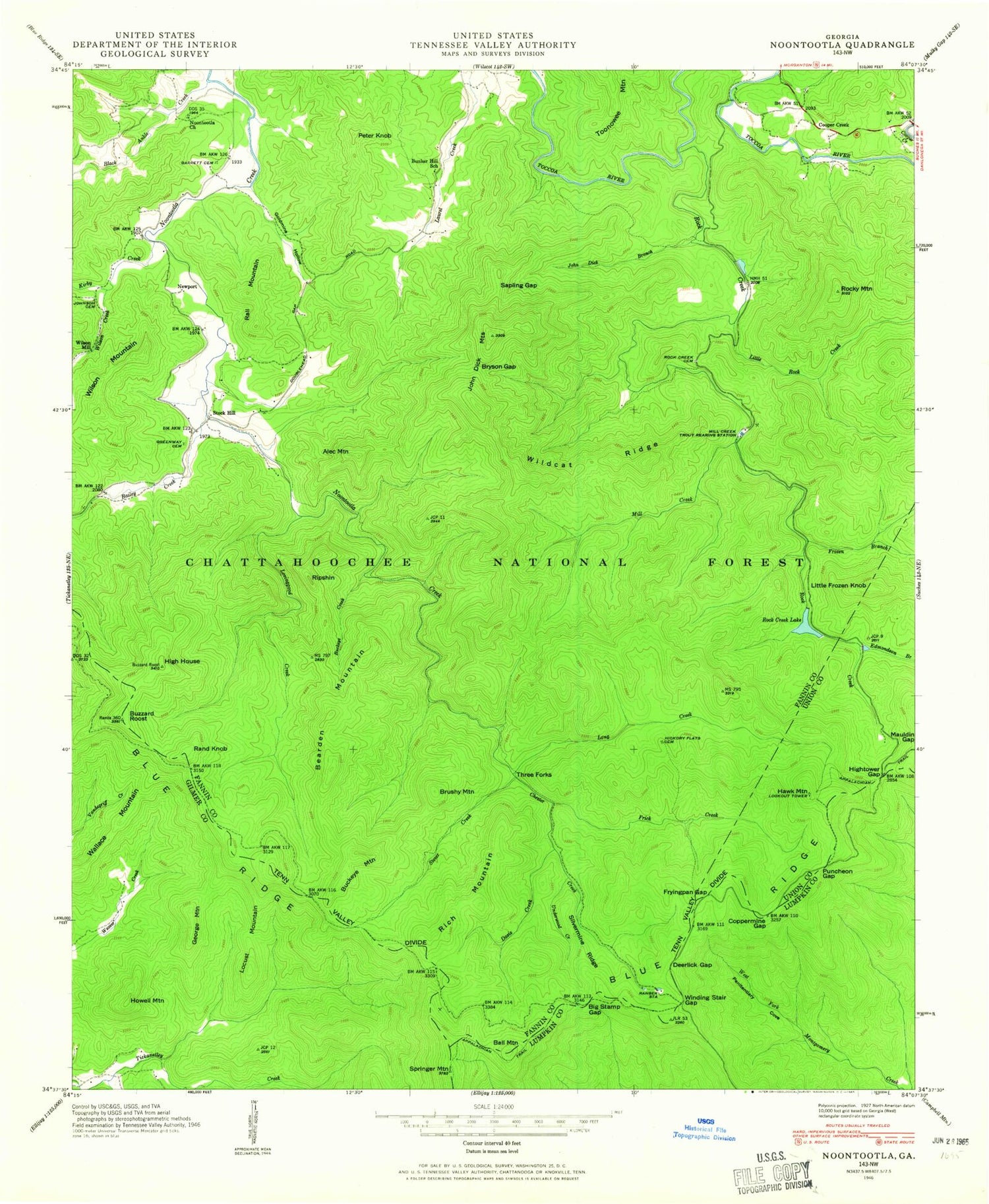 USGS Classic Noontootla Georgia 7.5'x7.5' Topo Map Image