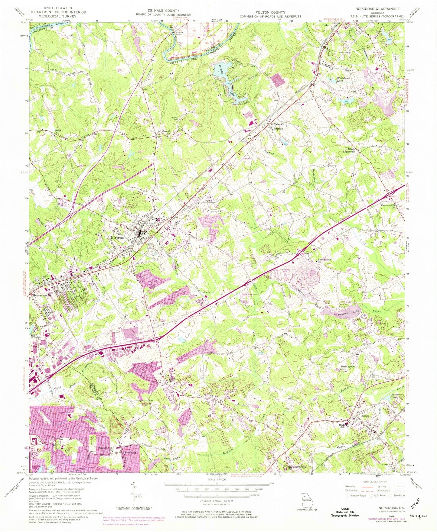 Classic USGS Norcross Georgia 7.5'x7.5' Topo Map Image