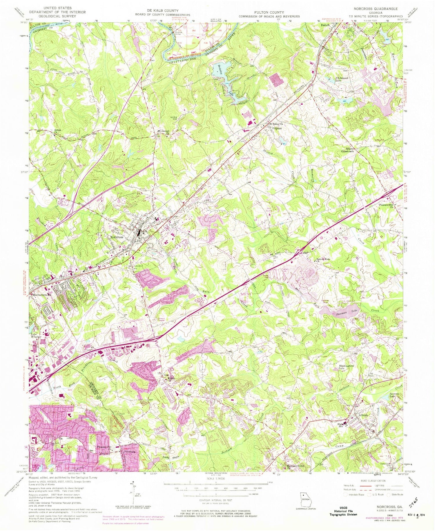 Classic USGS Norcross Georgia 7.5'x7.5' Topo Map Image