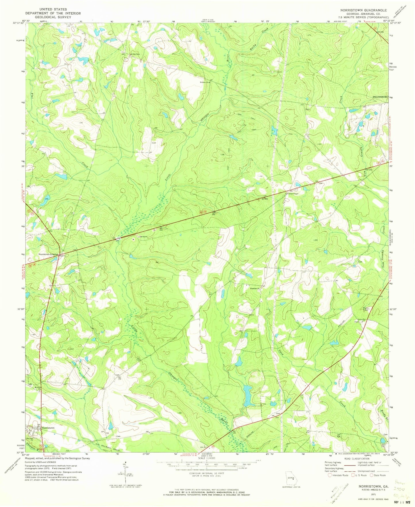 Classic USGS Norristown Georgia 7.5'x7.5' Topo Map Image