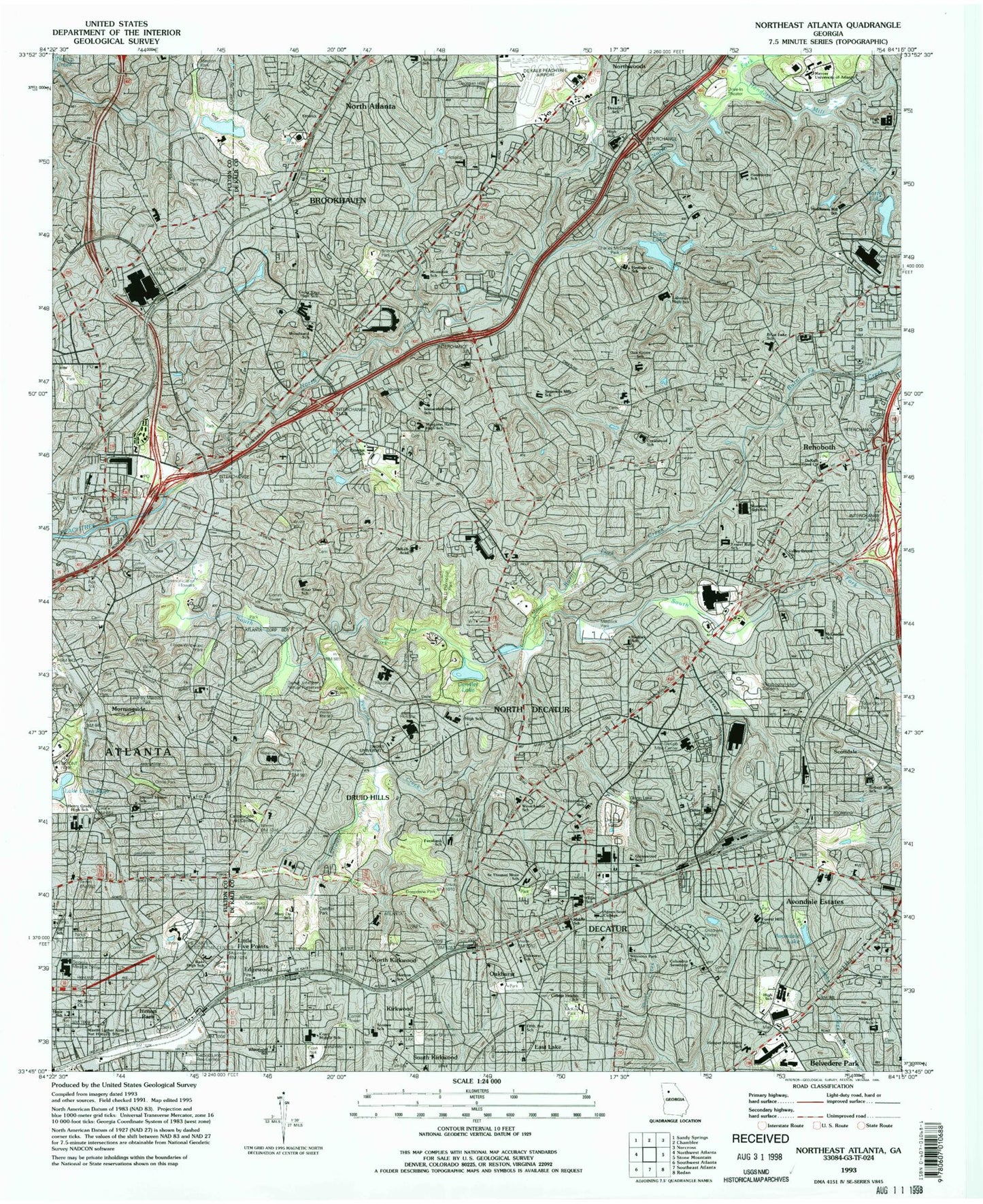 Classic USGS Northeast Atlanta Georgia 7.5'x7.5' Topo Map Image