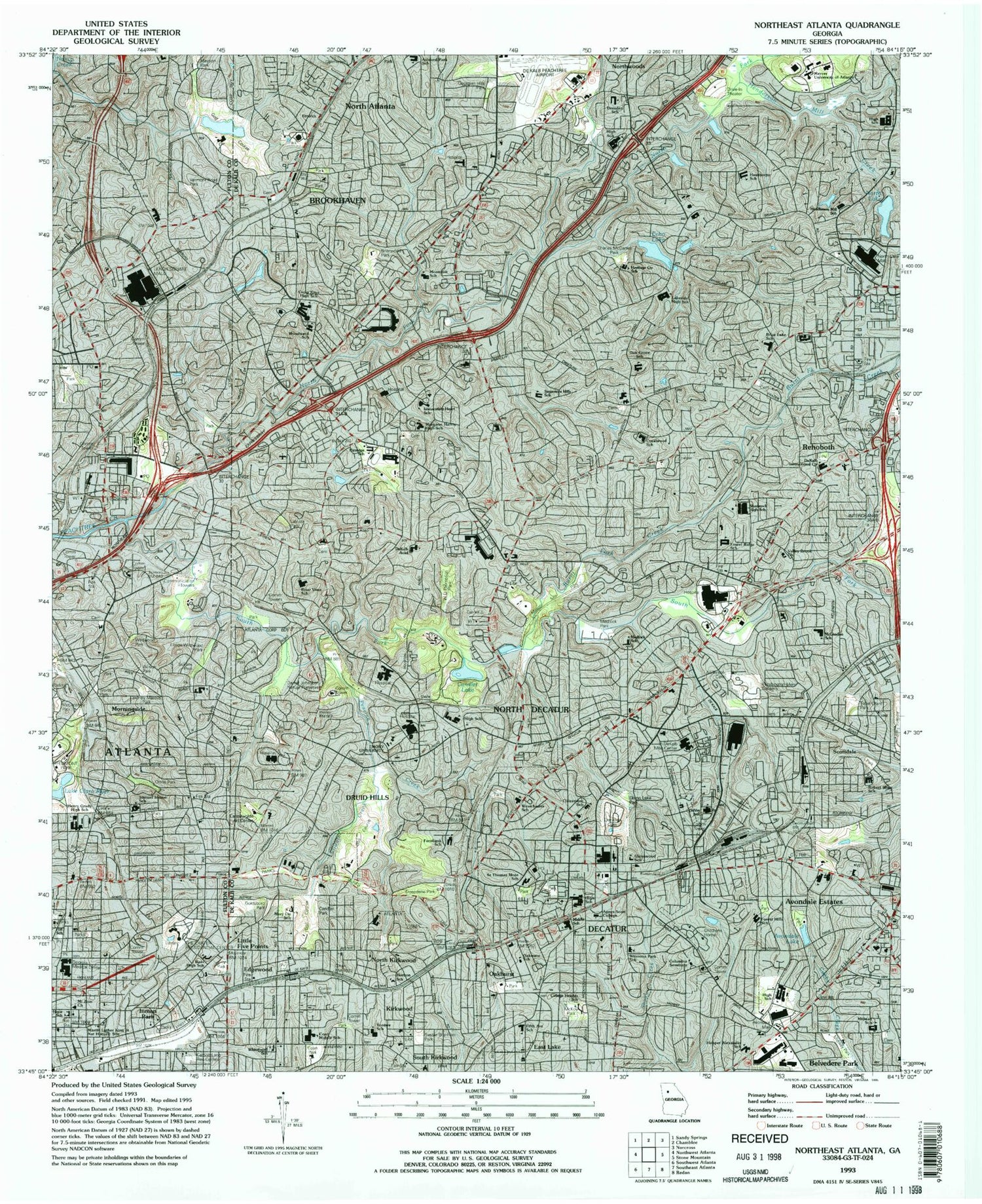 Classic USGS Northeast Atlanta Georgia 7.5'x7.5' Topo Map Image