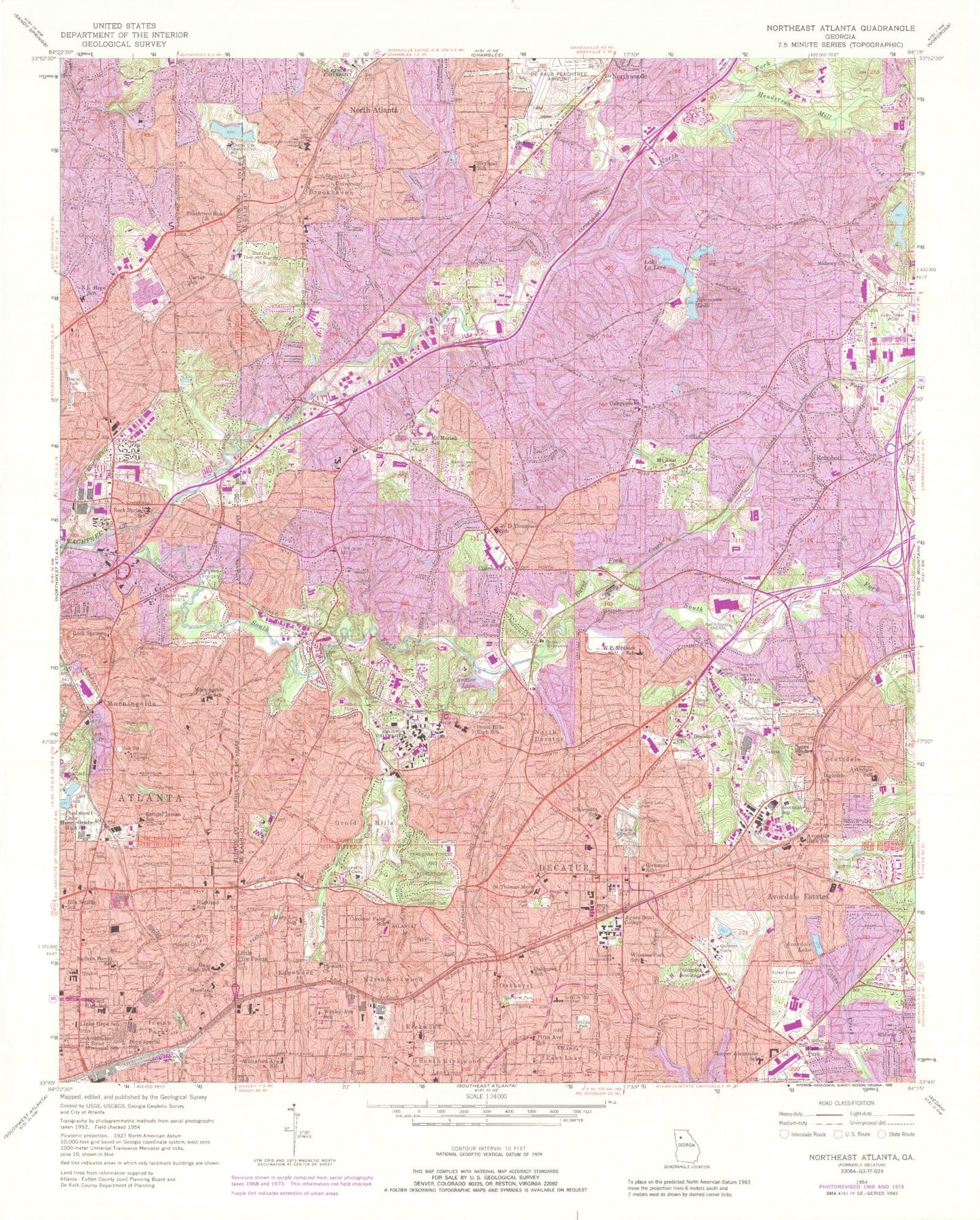 Classic USGS Northeast Atlanta Georgia 7.5'x7.5' Topo Map Image