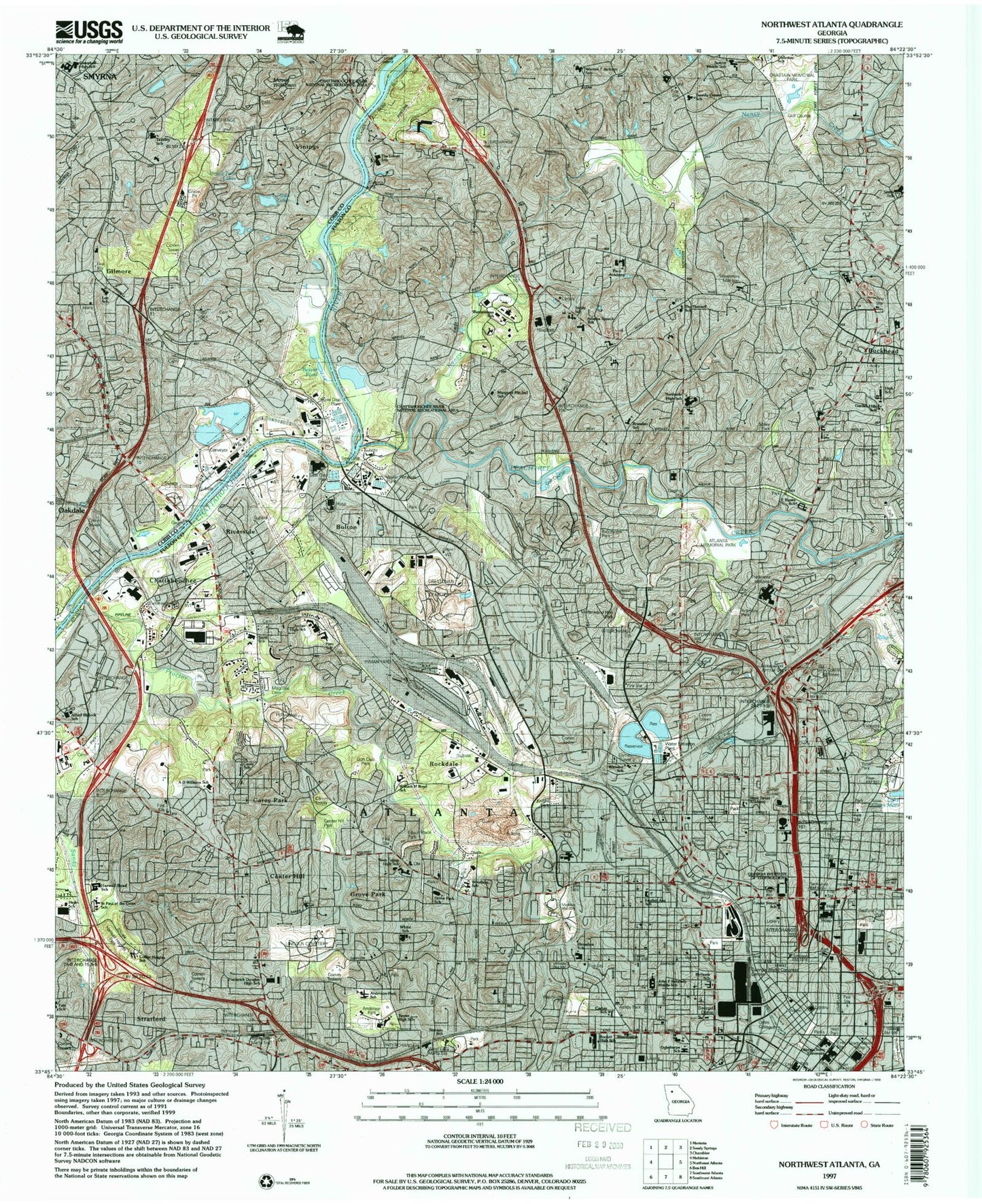 Classic USGS Northwest Atlanta Georgia 7.5'x7.5' Topo Map Image