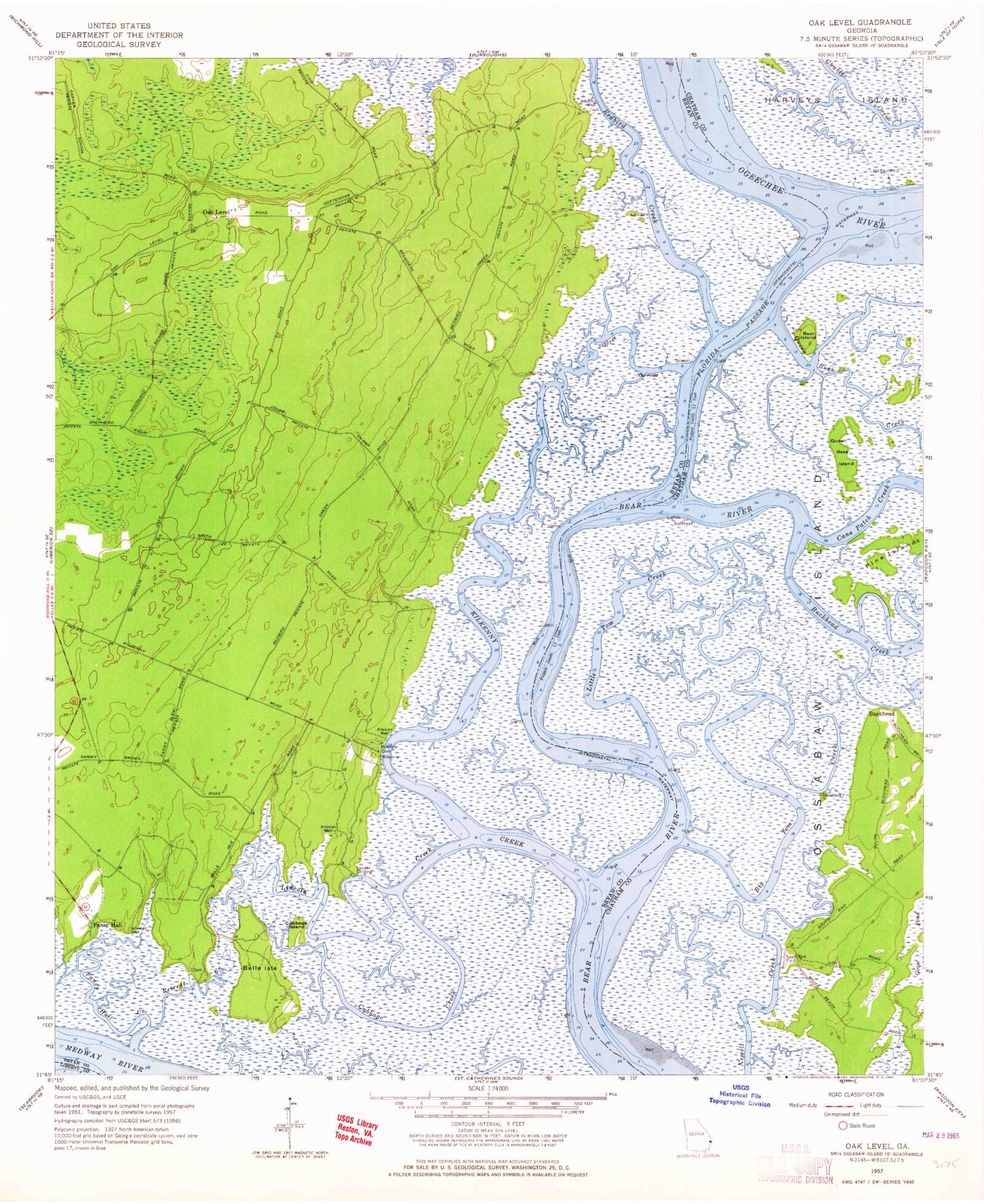 Classic USGS Oak Level Georgia 7.5'x7.5' Topo Map Image