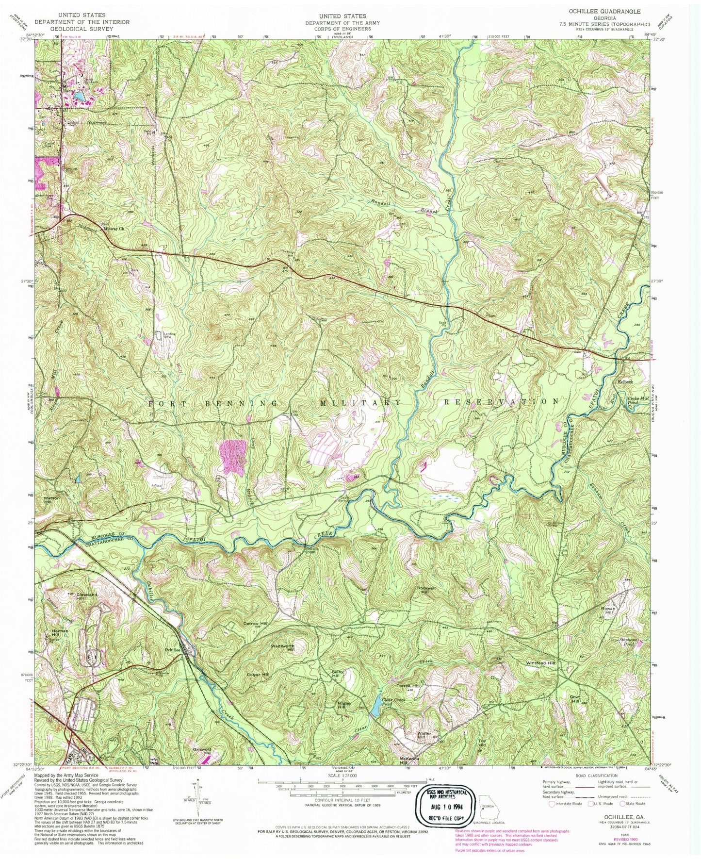 Classic USGS Ochillee Georgia 7.5'x7.5' Topo Map Image