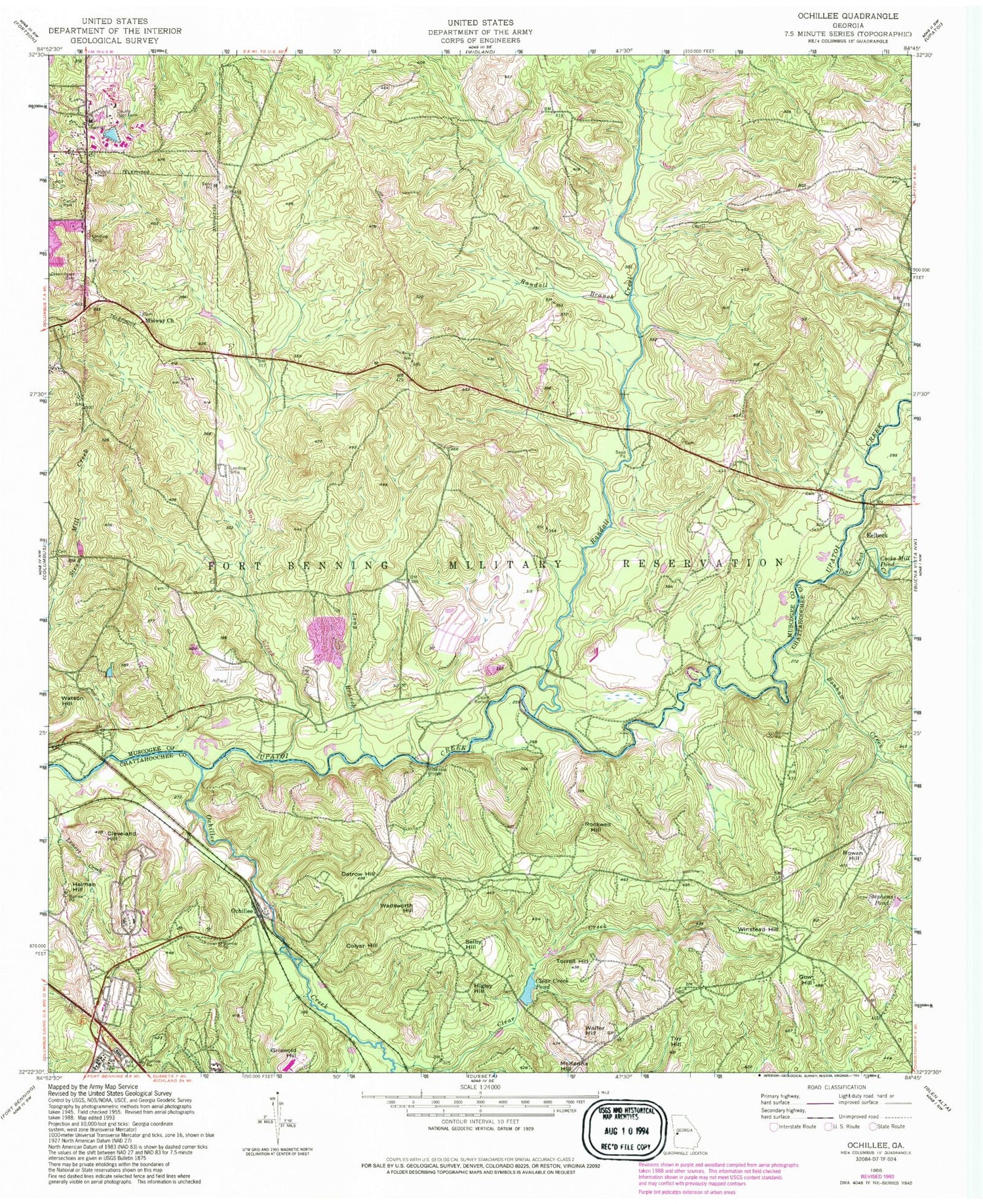 Classic USGS Ochillee Georgia 7.5'x7.5' Topo Map Image