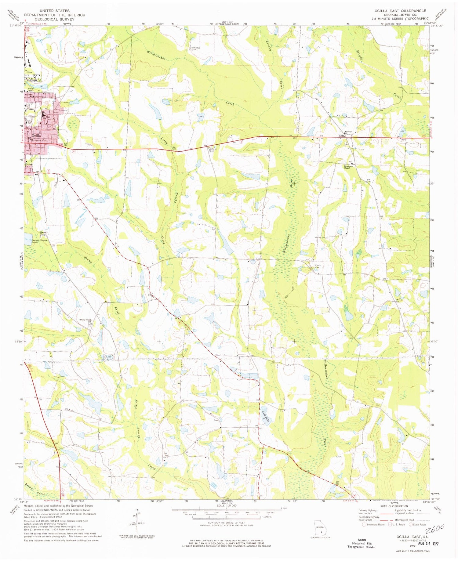 Classic USGS Ocilla East Georgia 7.5'x7.5' Topo Map Image