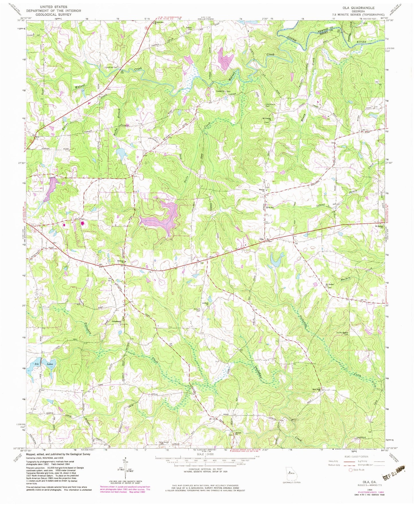 Classic USGS Ola Georgia 7.5'x7.5' Topo Map Image