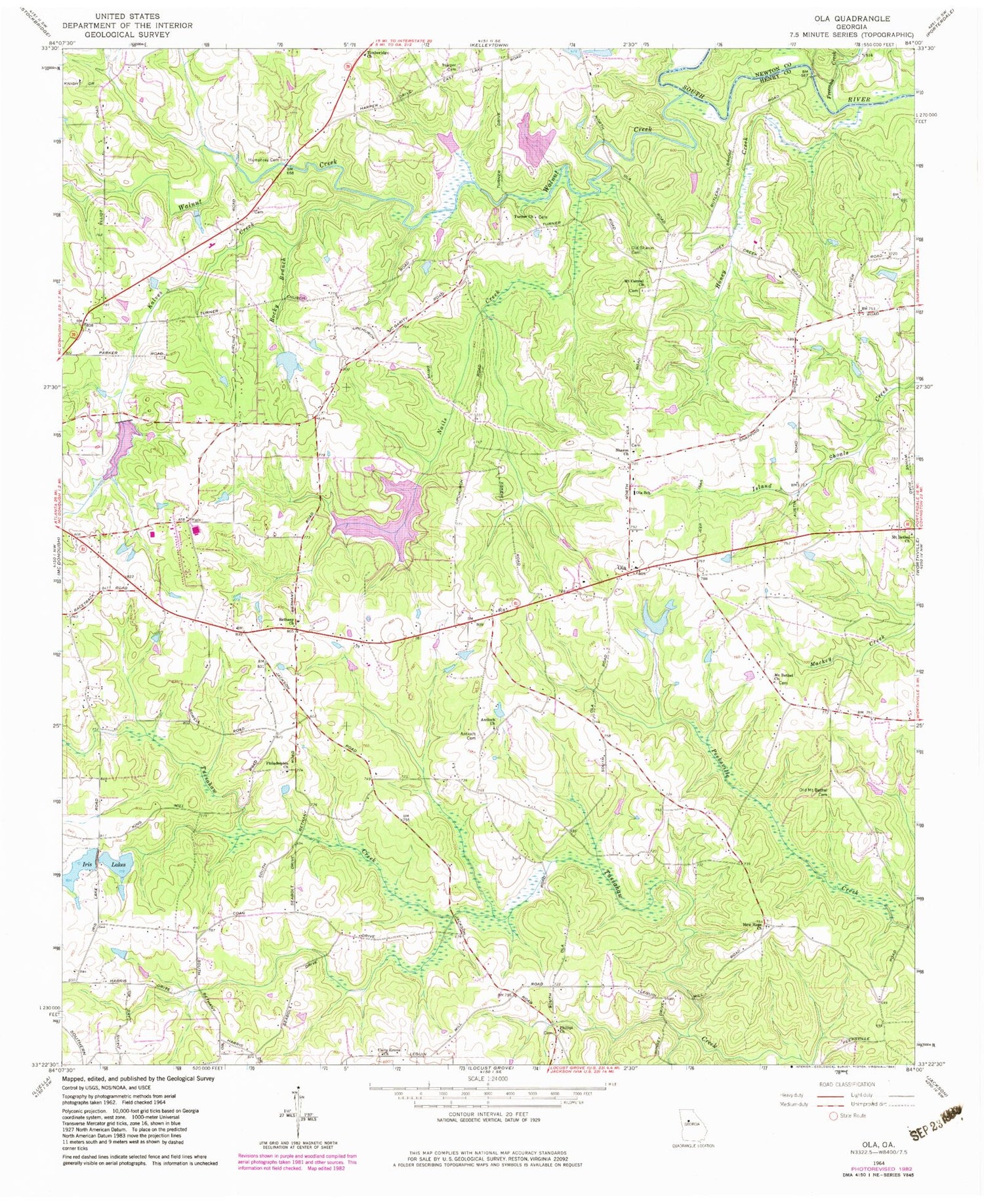 Classic USGS Ola Georgia 7.5'x7.5' Topo Map Image