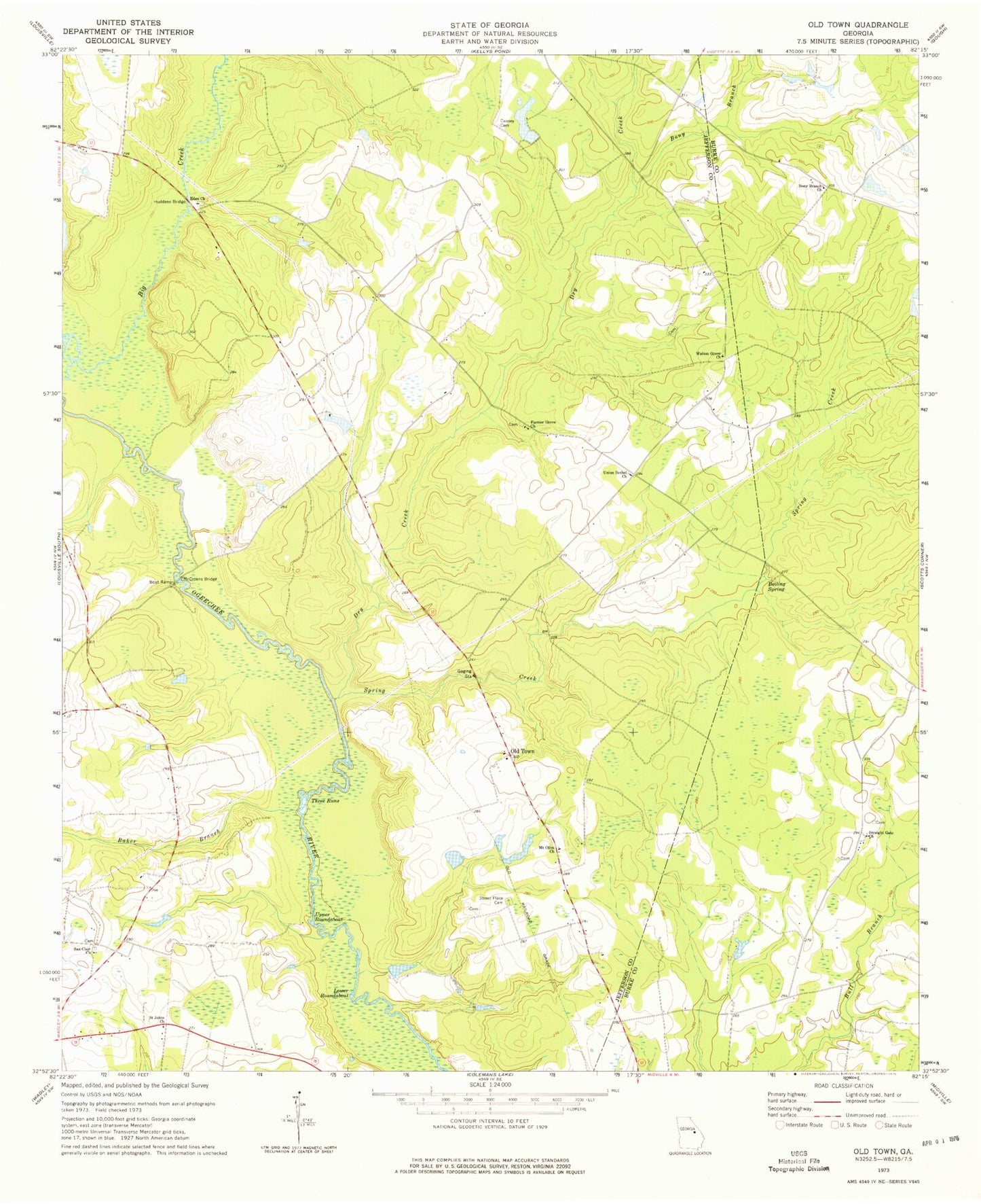 Classic USGS Old Town Georgia 7.5'x7.5' Topo Map Image