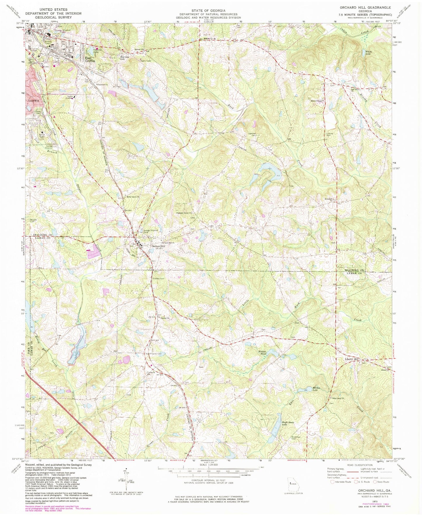 Classic USGS Orchard Hill Georgia 7.5'x7.5' Topo Map Image