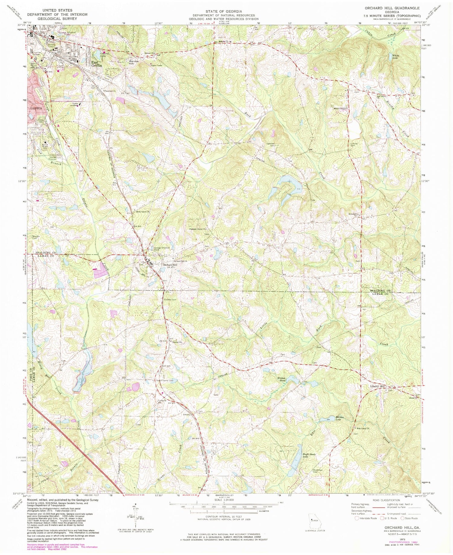 Classic USGS Orchard Hill Georgia 7.5'x7.5' Topo Map Image