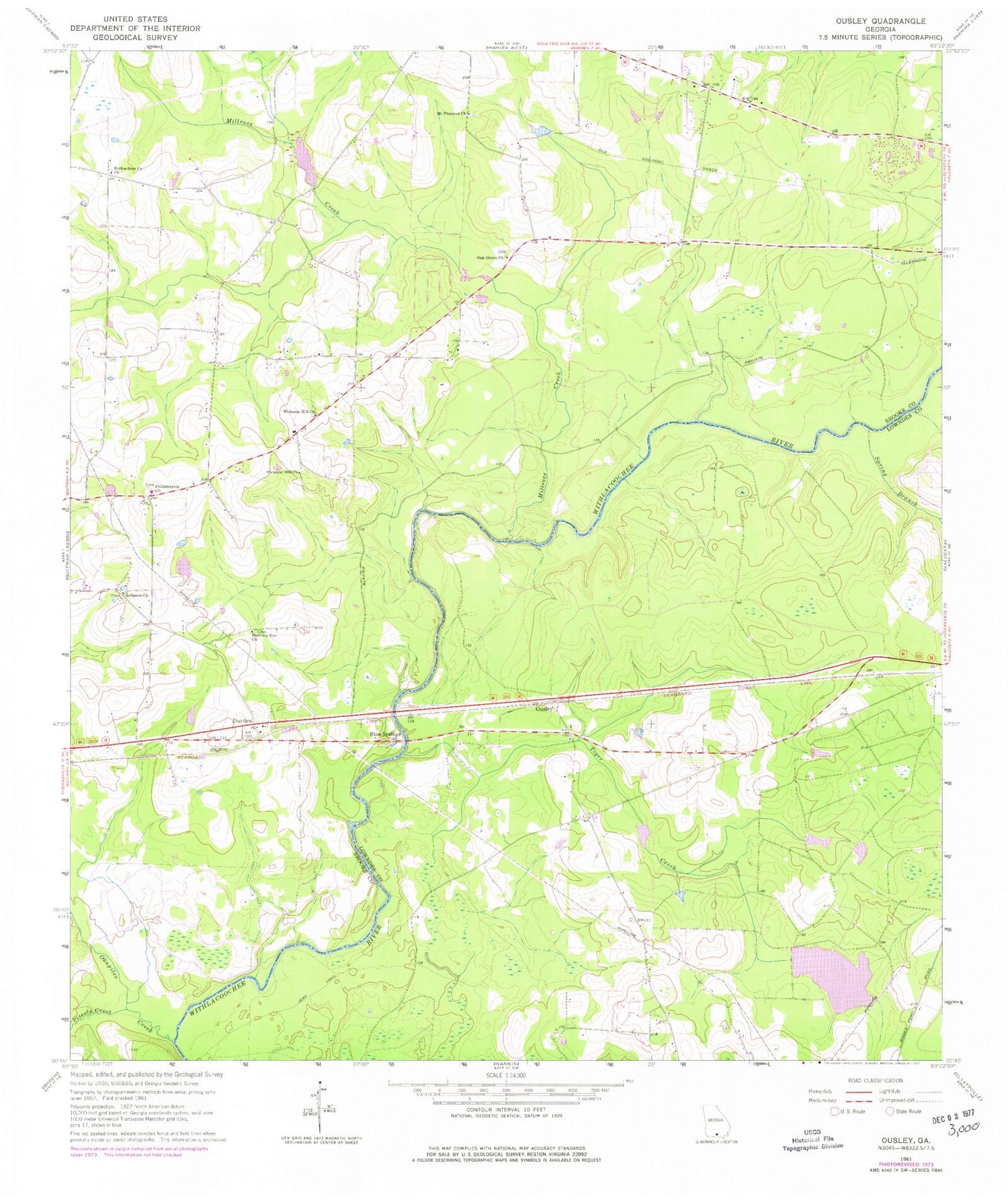 Classic USGS Ousley Georgia 7.5'x7.5' Topo Map Image