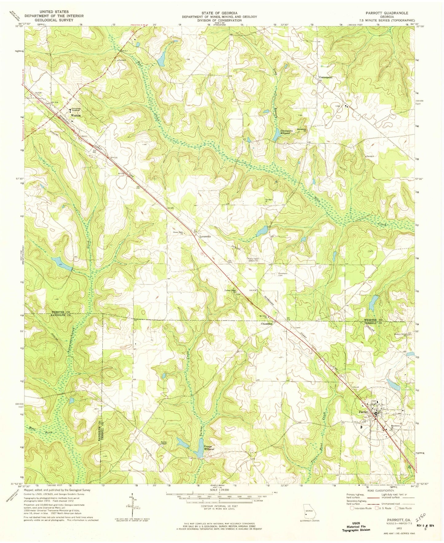 Classic USGS Parrott Georgia 7.5'x7.5' Topo Map Image
