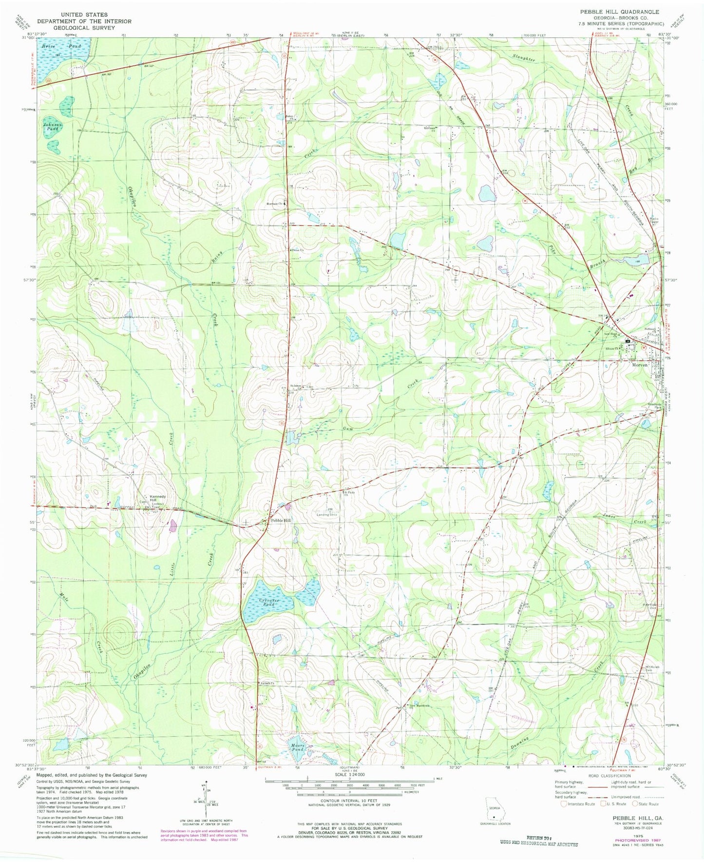 Classic USGS Pebble Hill Georgia 7.5'x7.5' Topo Map Image