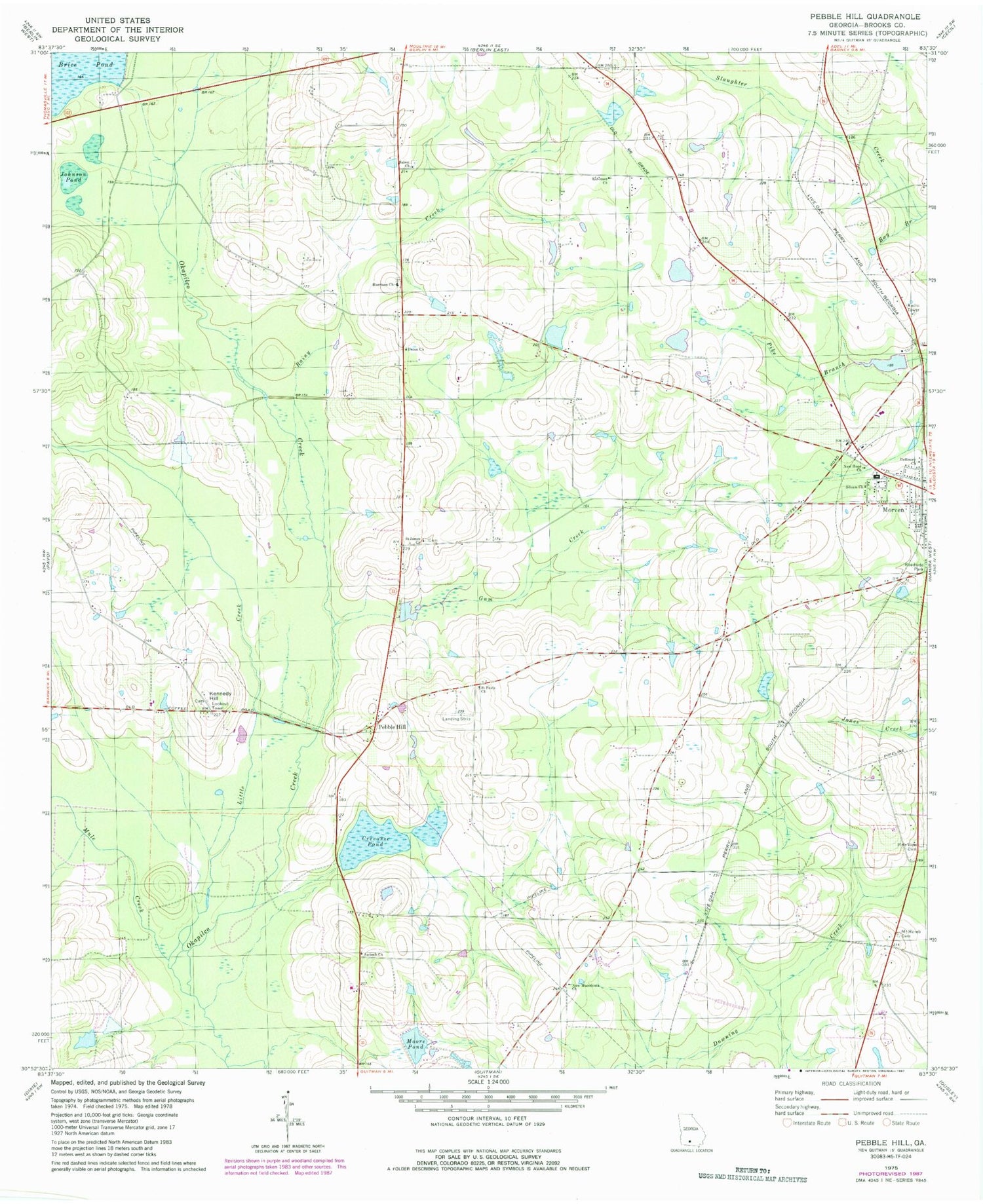 Classic USGS Pebble Hill Georgia 7.5'x7.5' Topo Map Image