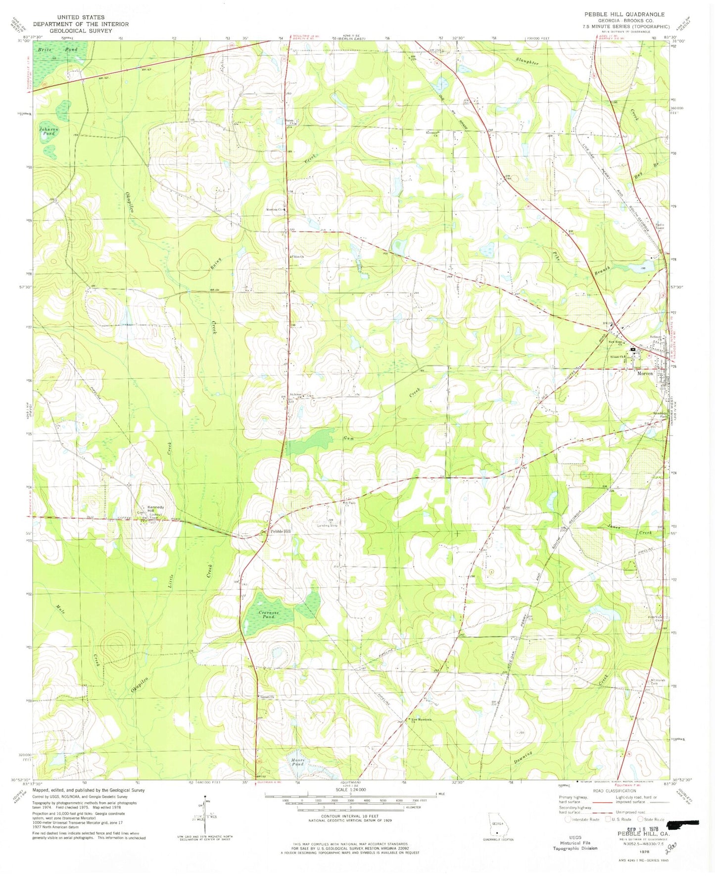 Classic USGS Pebble Hill Georgia 7.5'x7.5' Topo Map Image