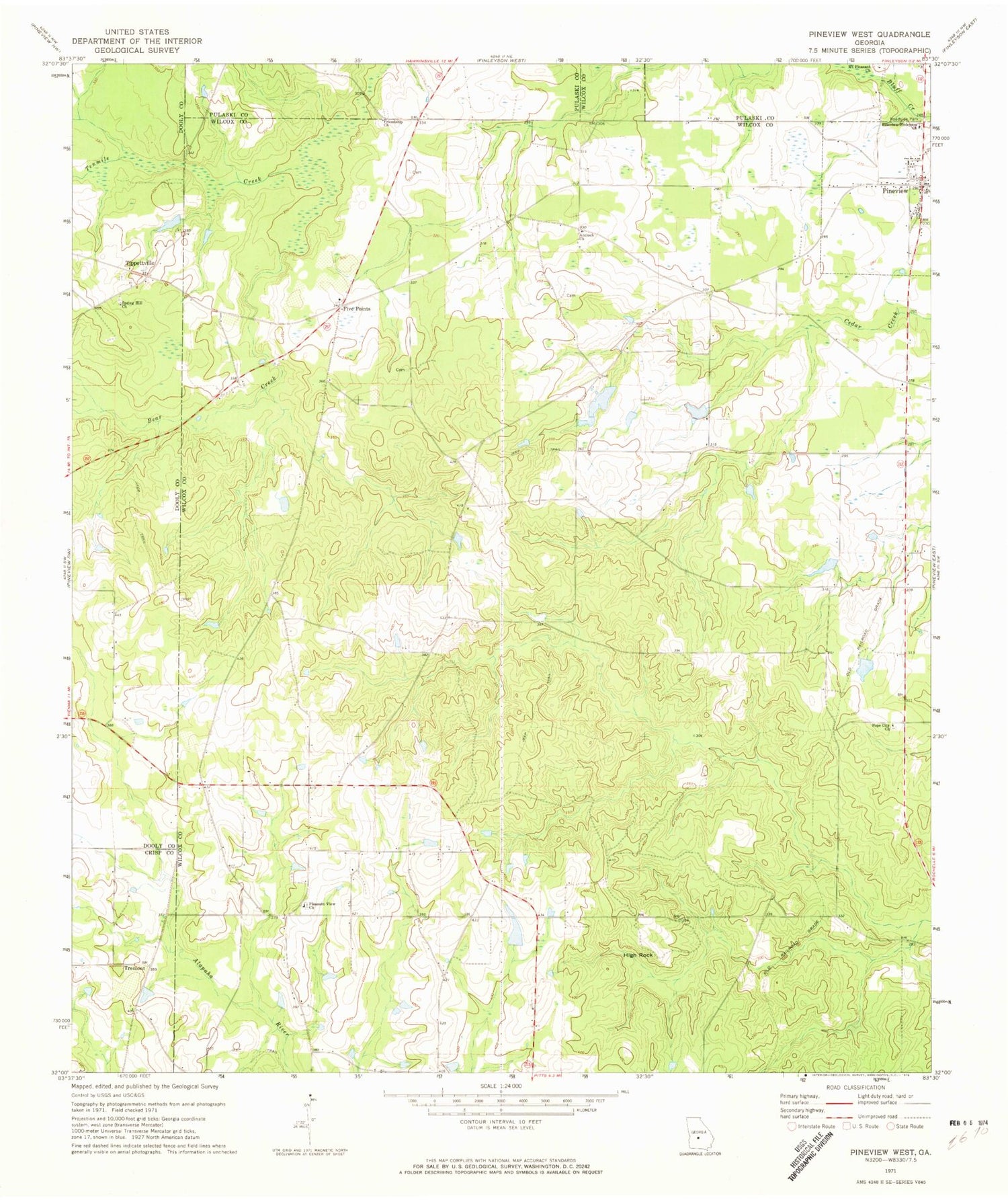 Classic USGS Pineview West Georgia 7.5'x7.5' Topo Map Image