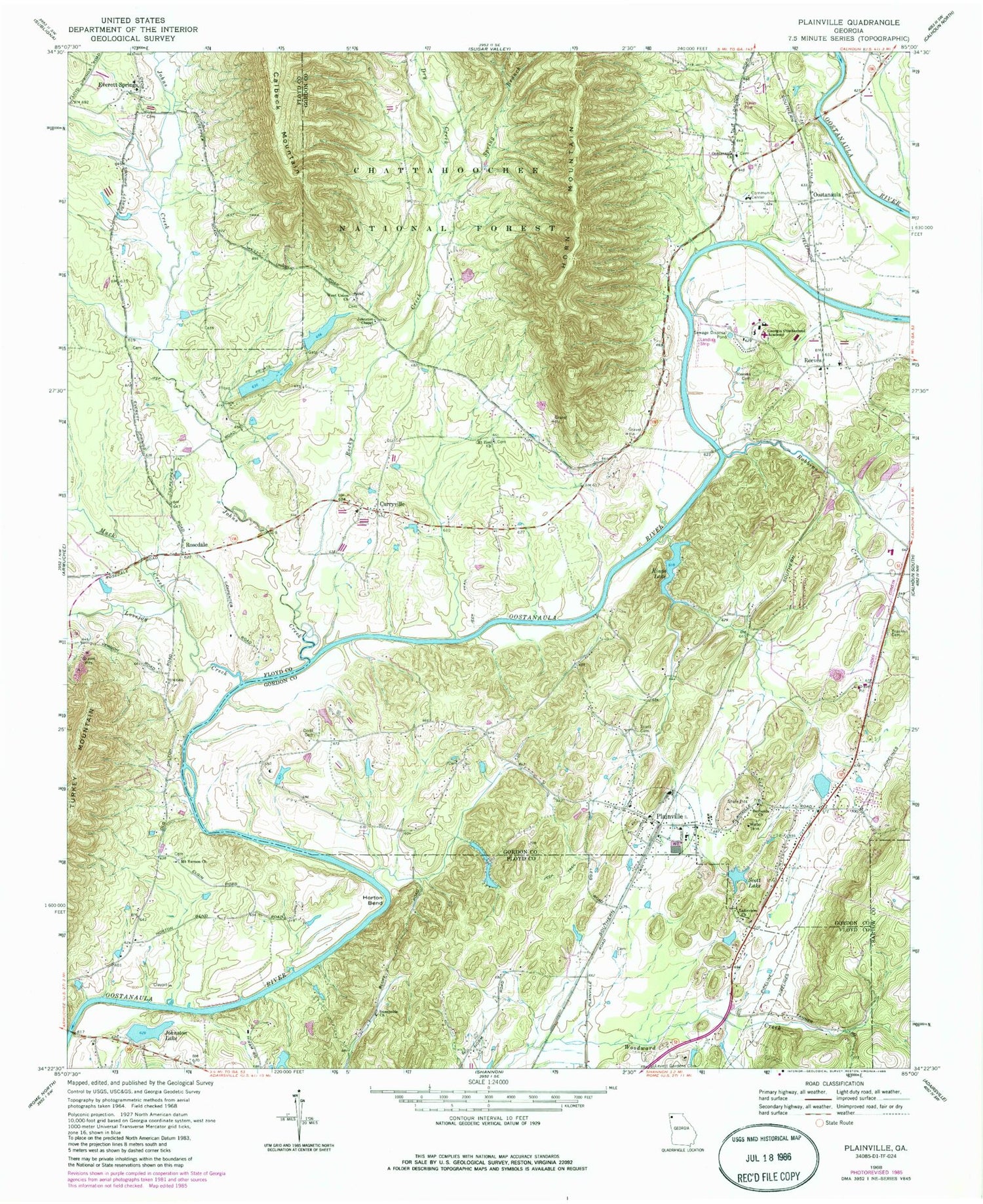Classic USGS Plainville Georgia 7.5'x7.5' Topo Map Image