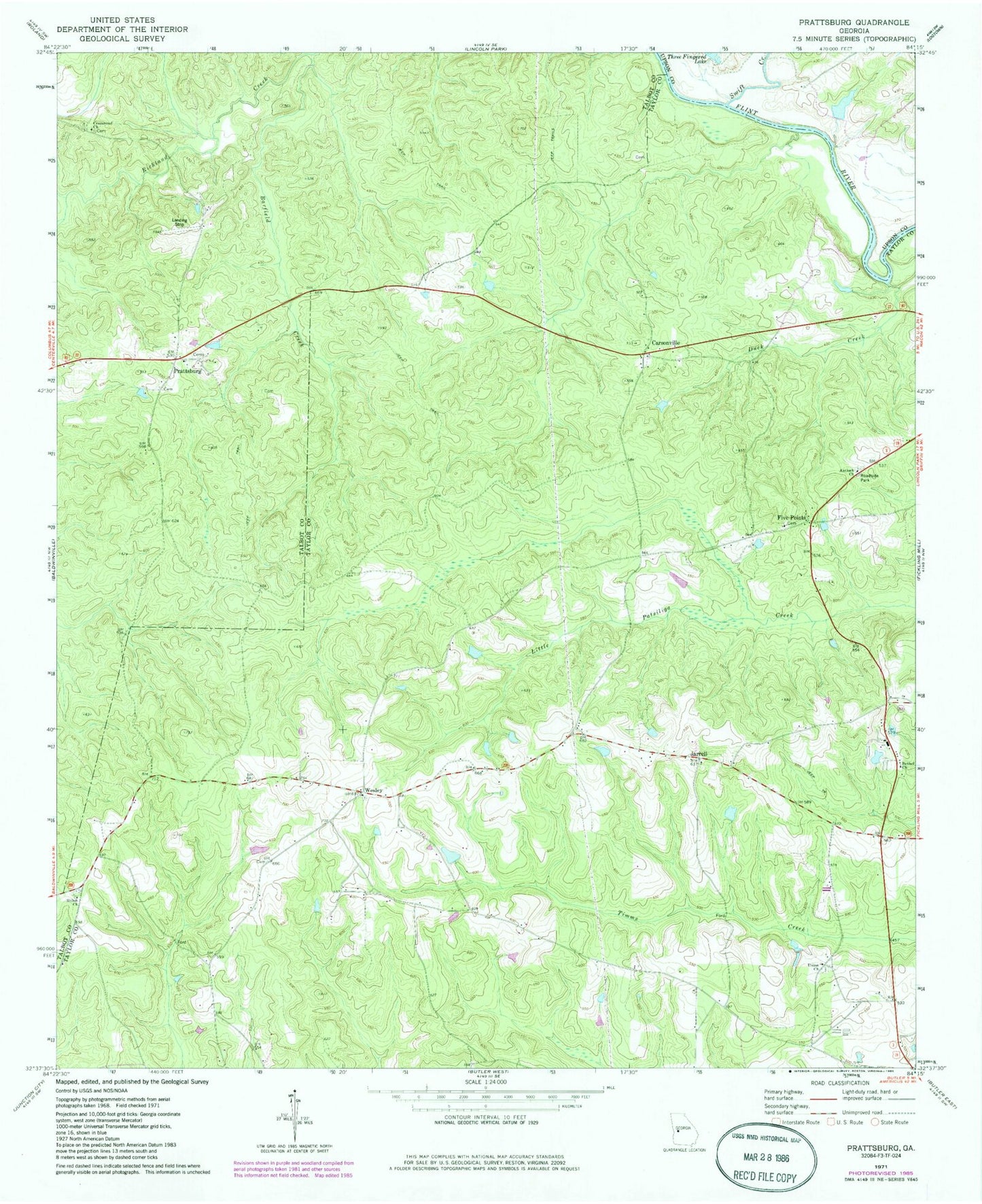 Classic USGS Prattsburg Georgia 7.5'x7.5' Topo Map Image