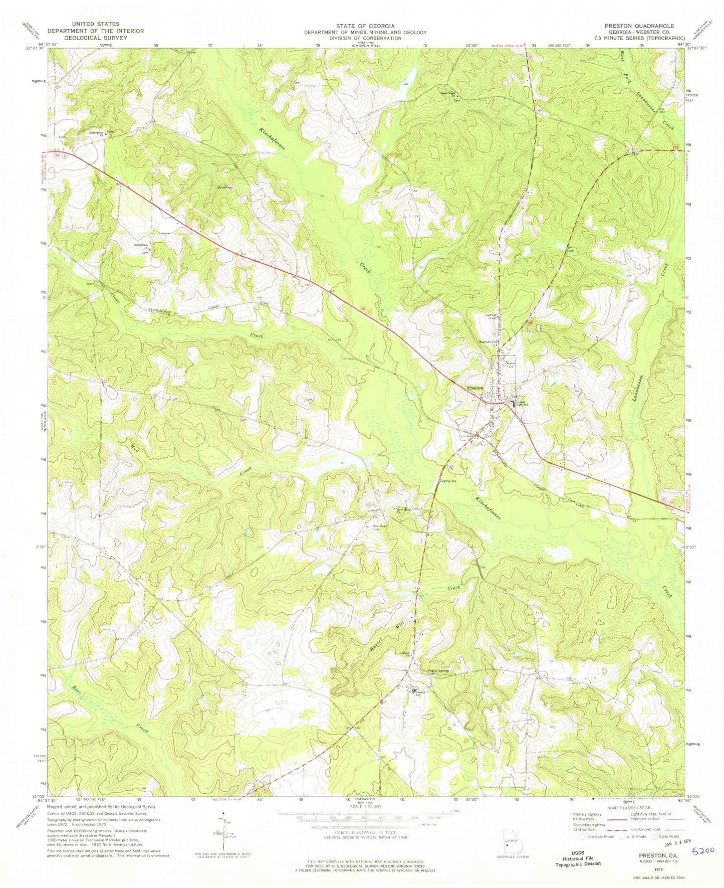 Classic USGS Preston Georgia 7.5'x7.5' Topo Map Image