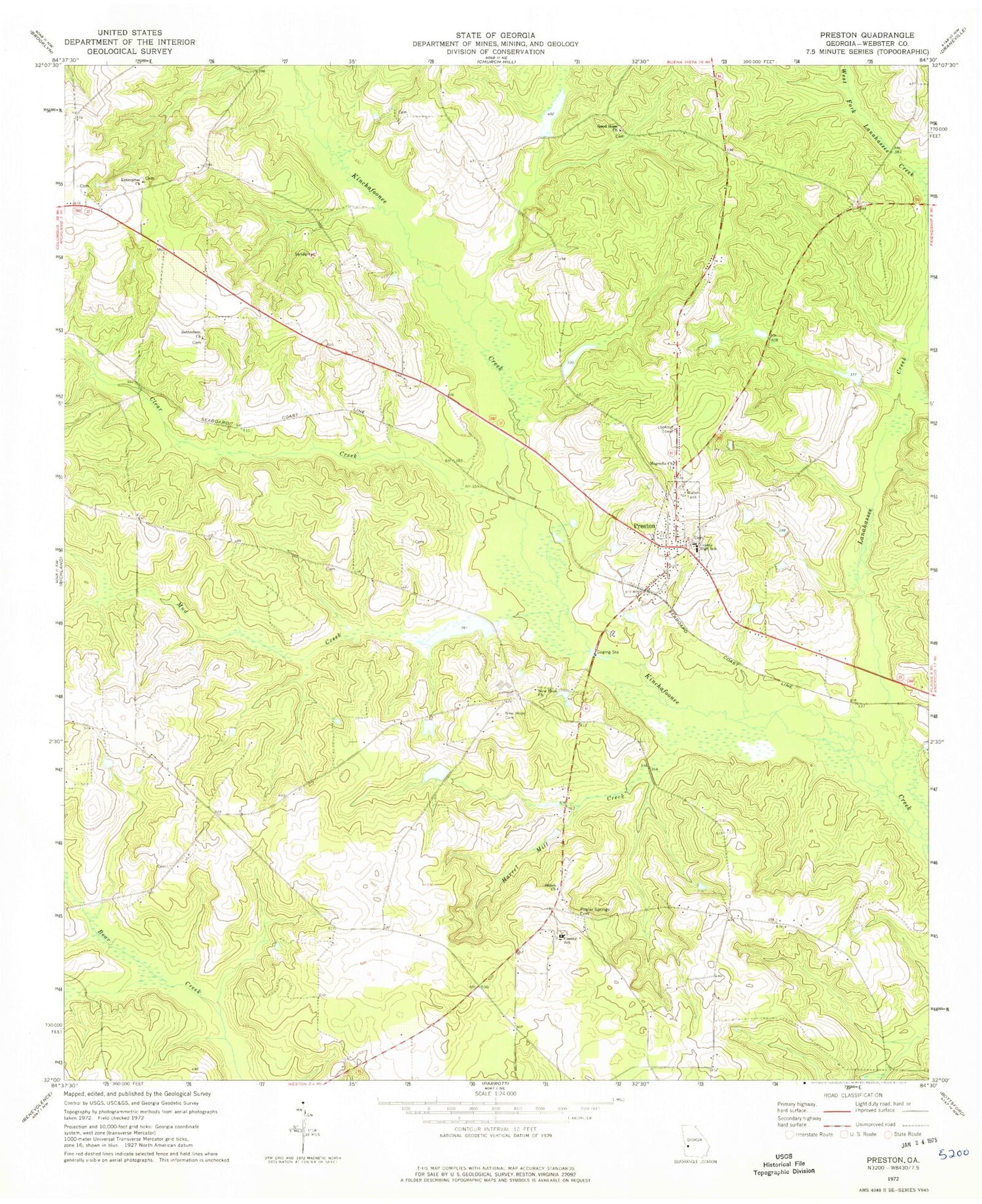 Classic USGS Preston Georgia 7.5'x7.5' Topo Map Image