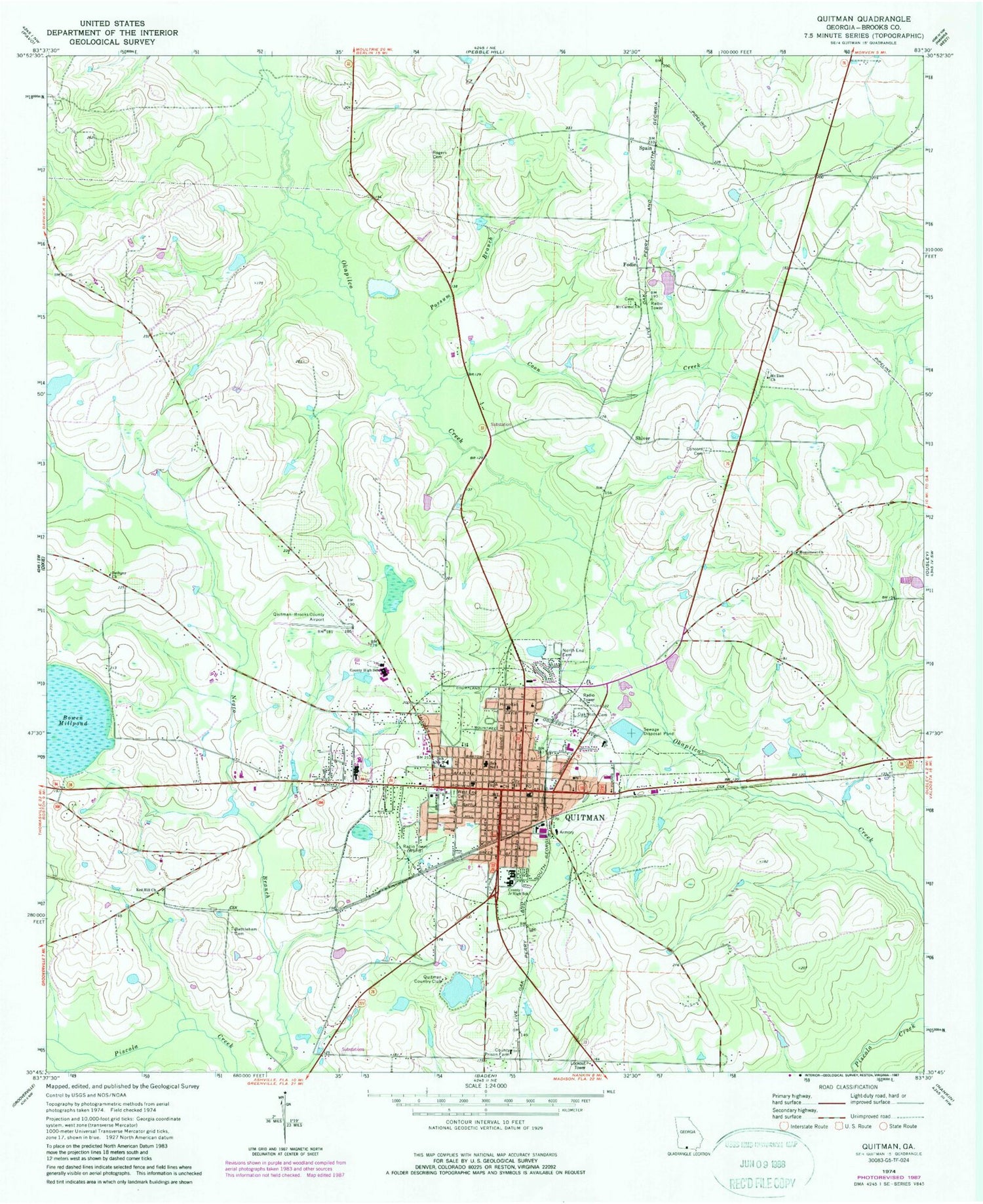 Classic USGS Quitman Georgia 7.5'x7.5' Topo Map Image