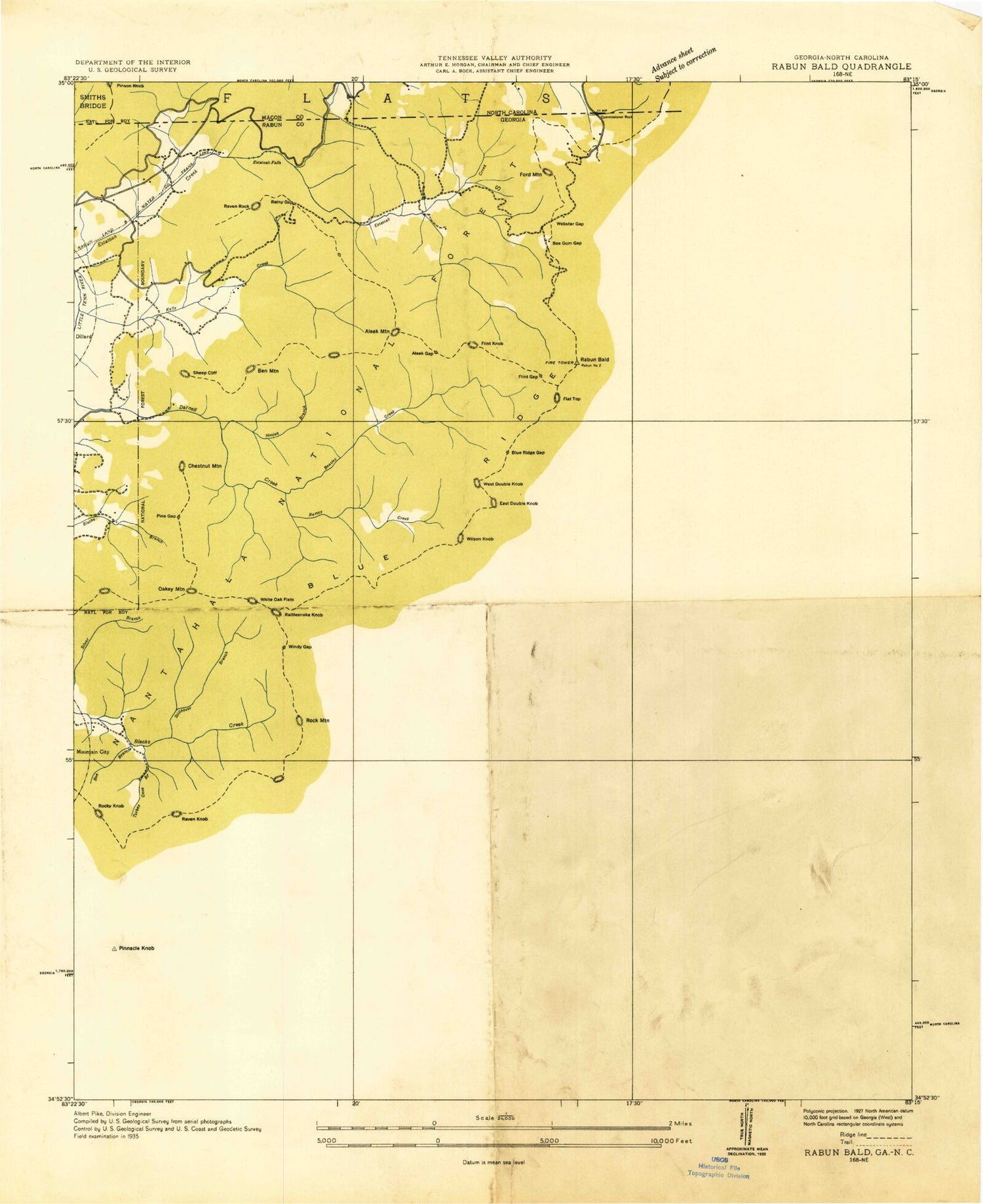 Classic USGS Rabun Bald Georgia 7.5'x7.5' Topo Map Image