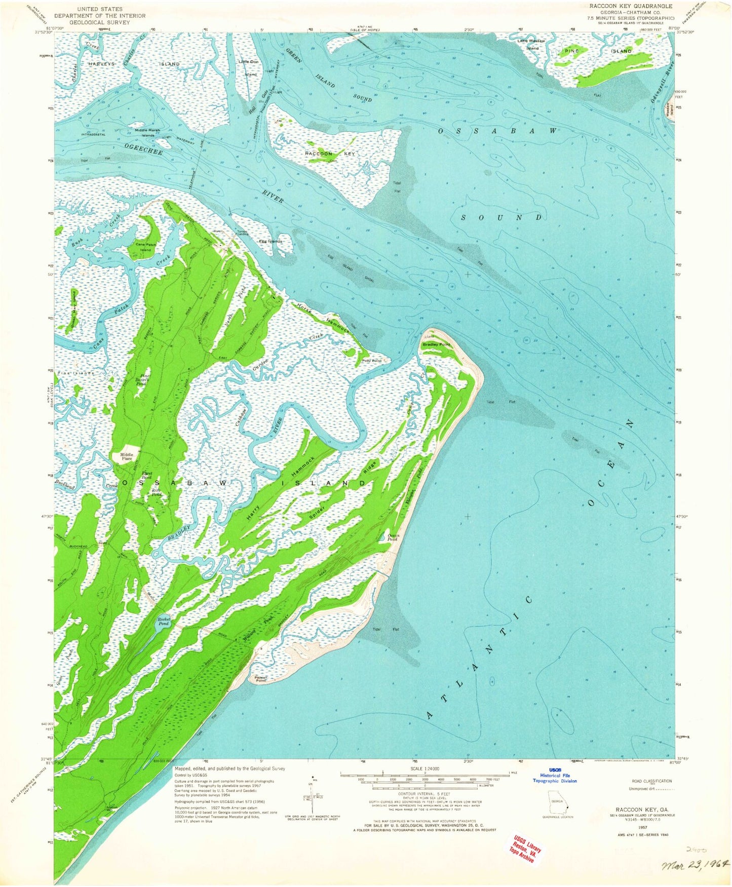 Classic USGS Raccoon Key Georgia 7.5'x7.5' Topo Map Image