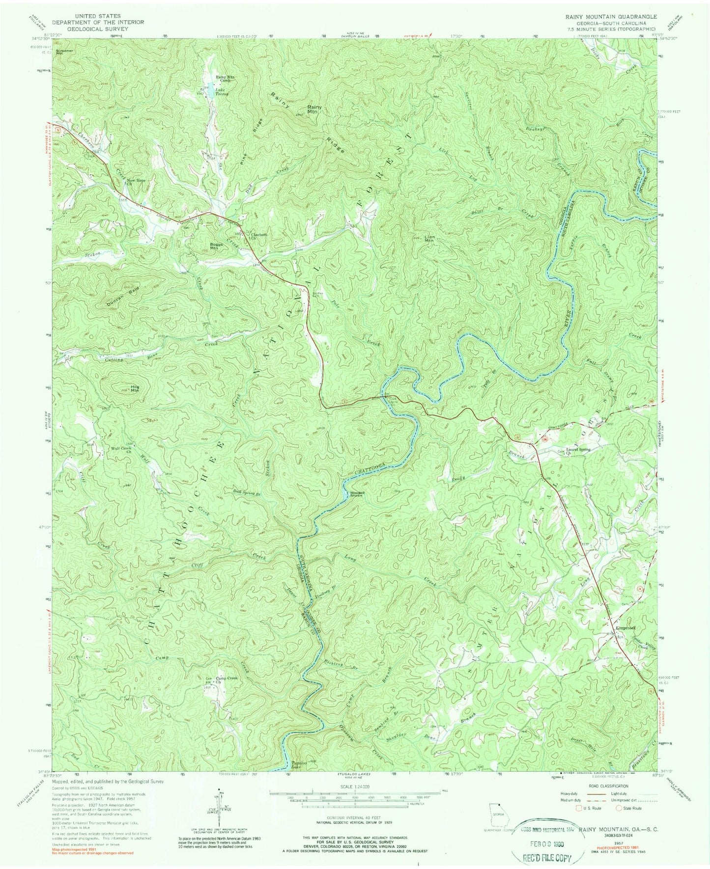 Classic USGS Rainy Mountain Georgia 7.5'x7.5' Topo Map Image