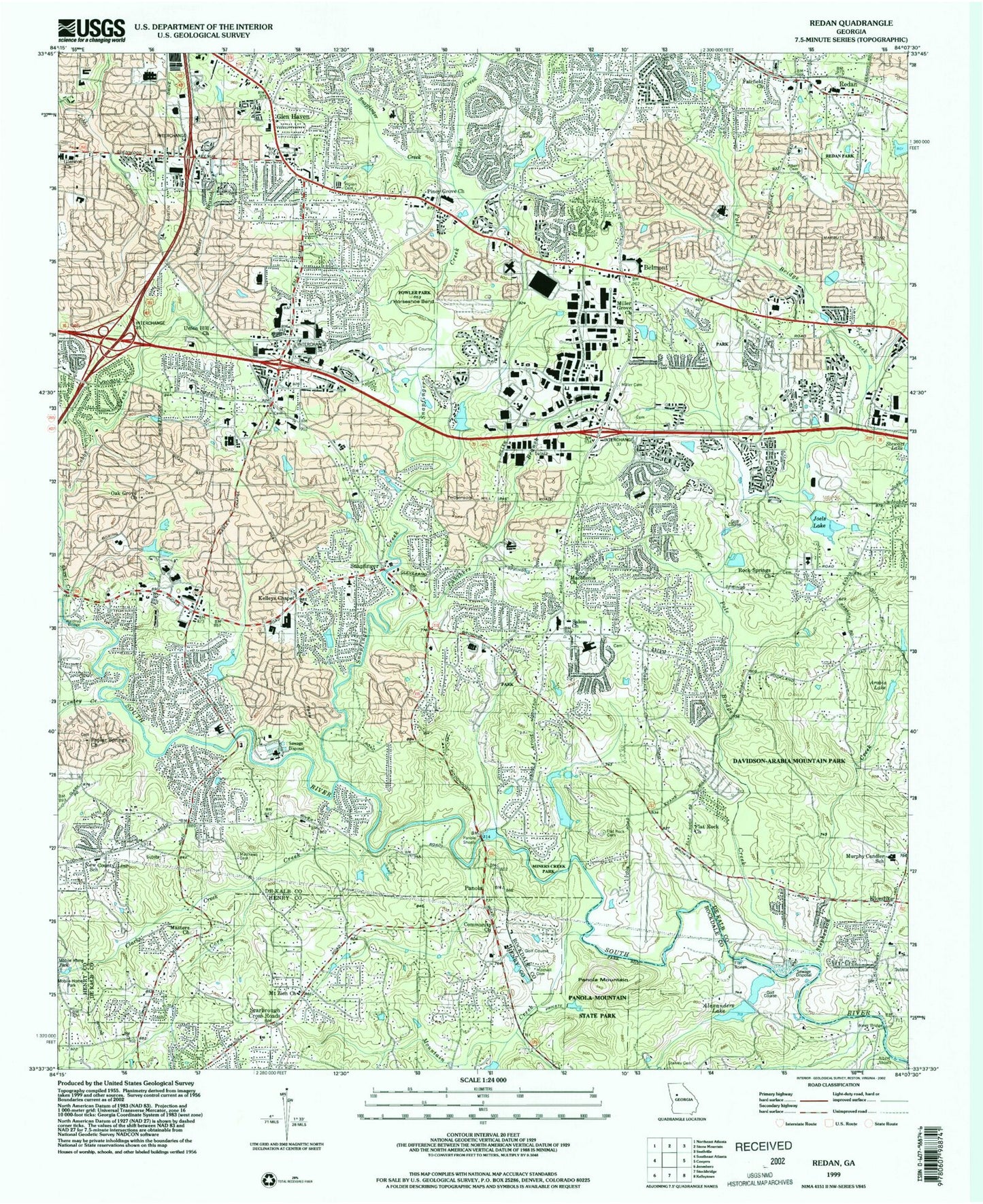 Classic USGS Redan Georgia 7.5'x7.5' Topo Map Image