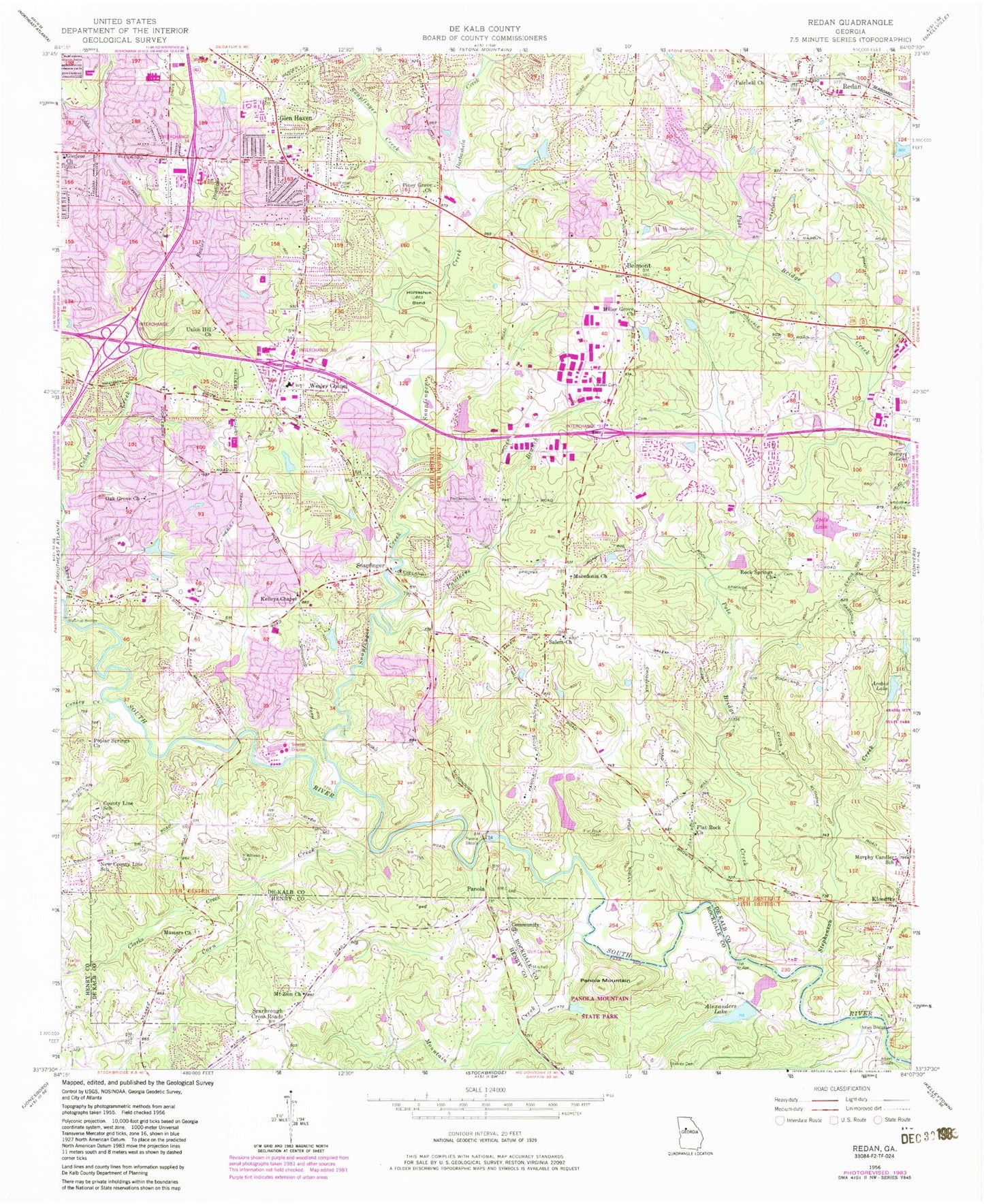 Classic USGS Redan Georgia 7.5'x7.5' Topo Map Image
