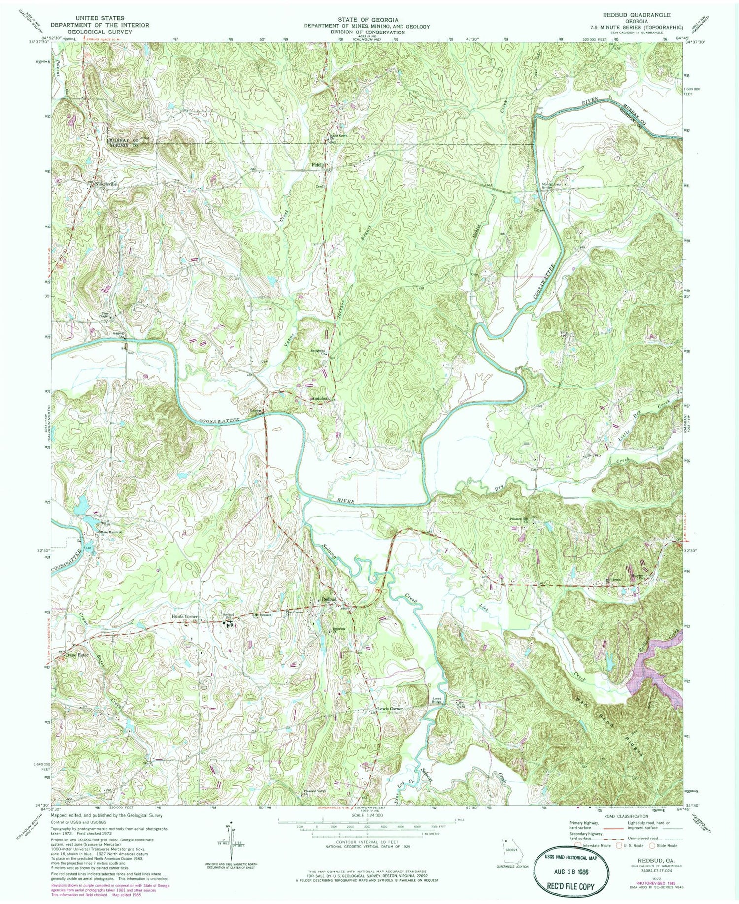 Classic USGS Redbud Georgia 7.5'x7.5' Topo Map Image