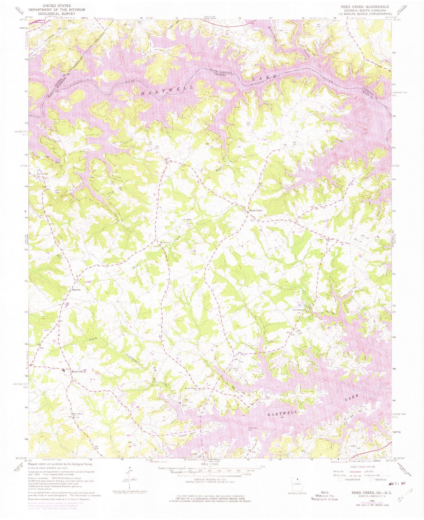 Classic USGS Reed Creek Georgia 7.5'x7.5' Topo Map Image