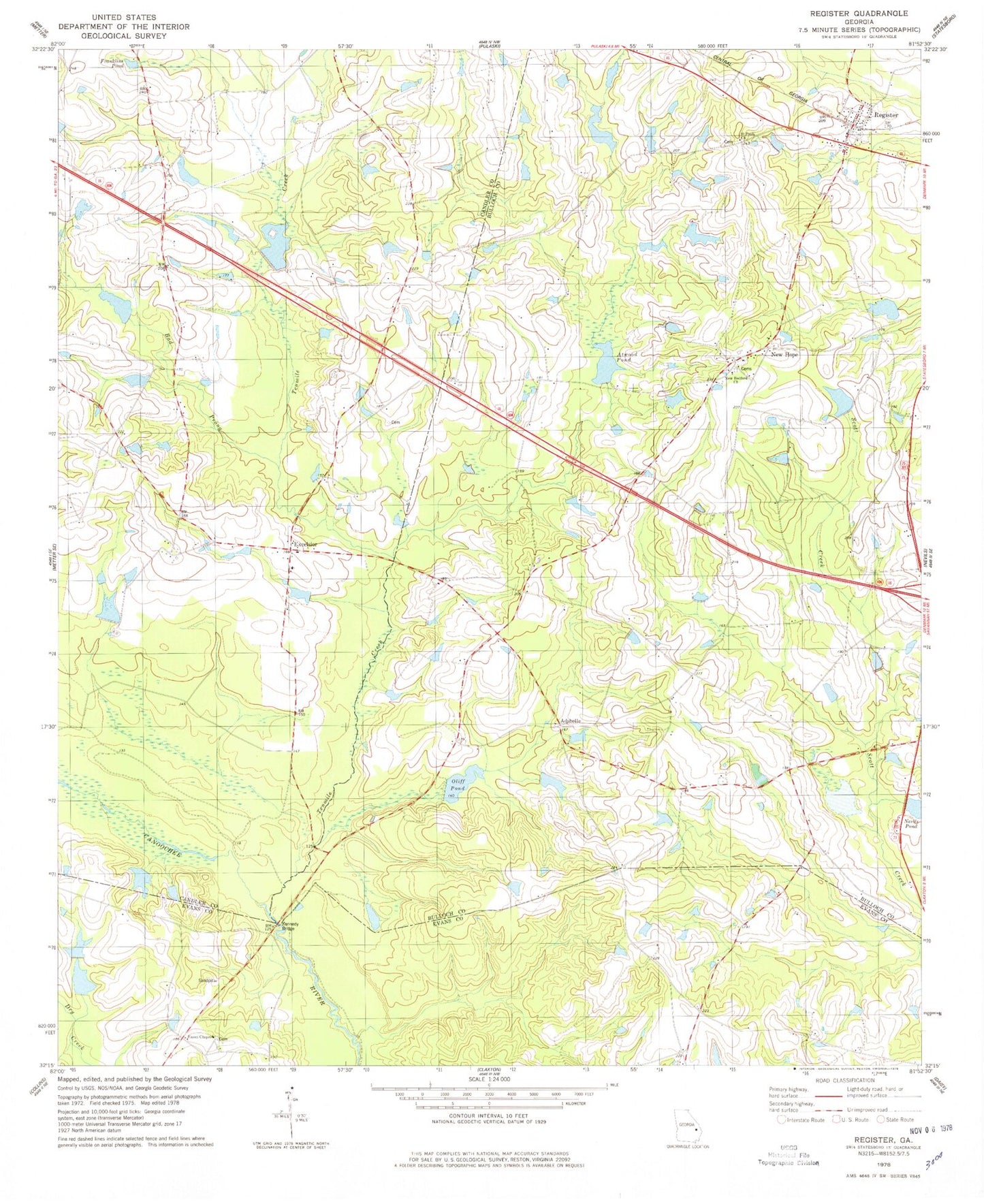 Classic USGS Register Georgia 7.5'x7.5' Topo Map Image