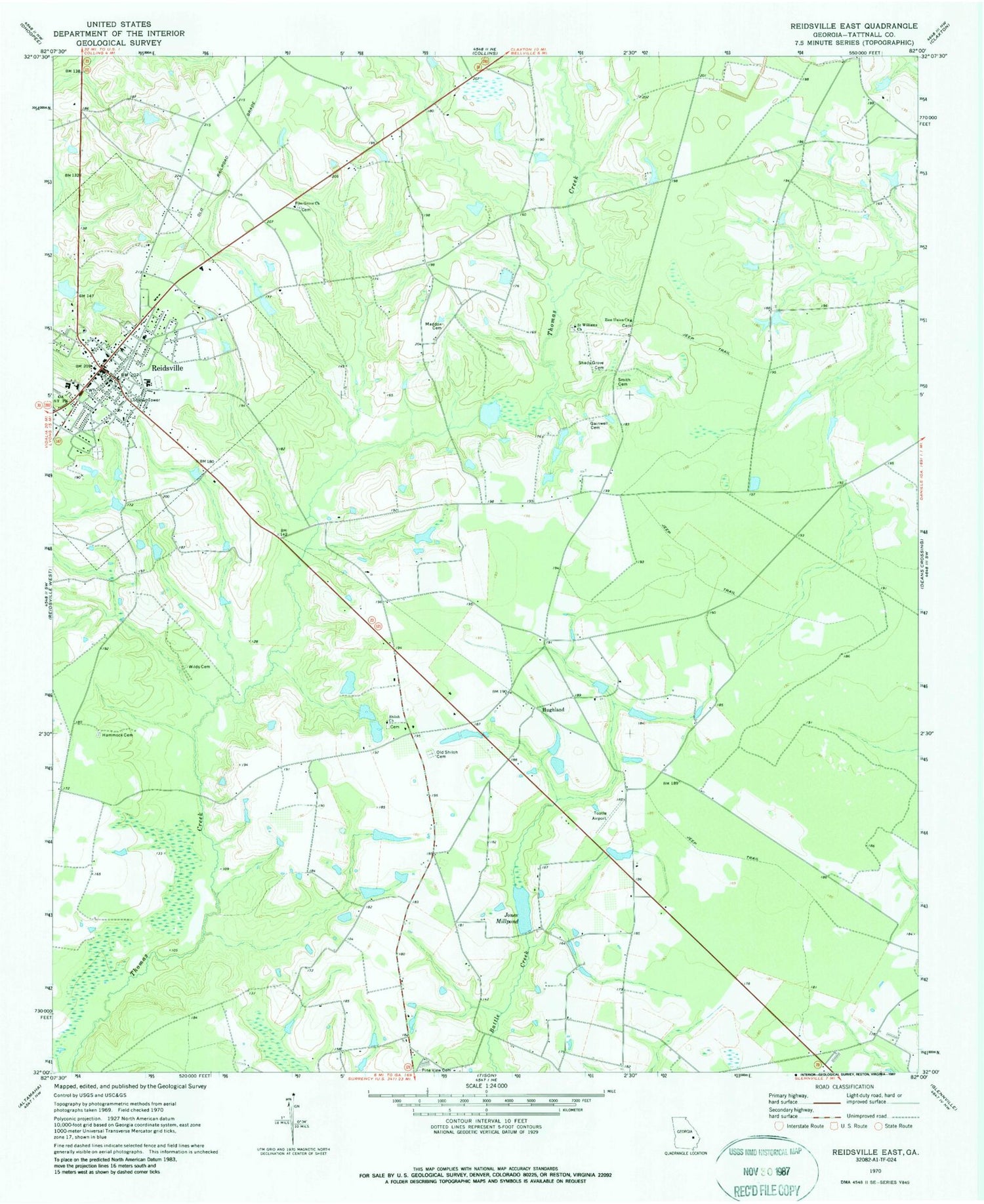 Classic USGS Reidsville East Georgia 7.5'x7.5' Topo Map Image