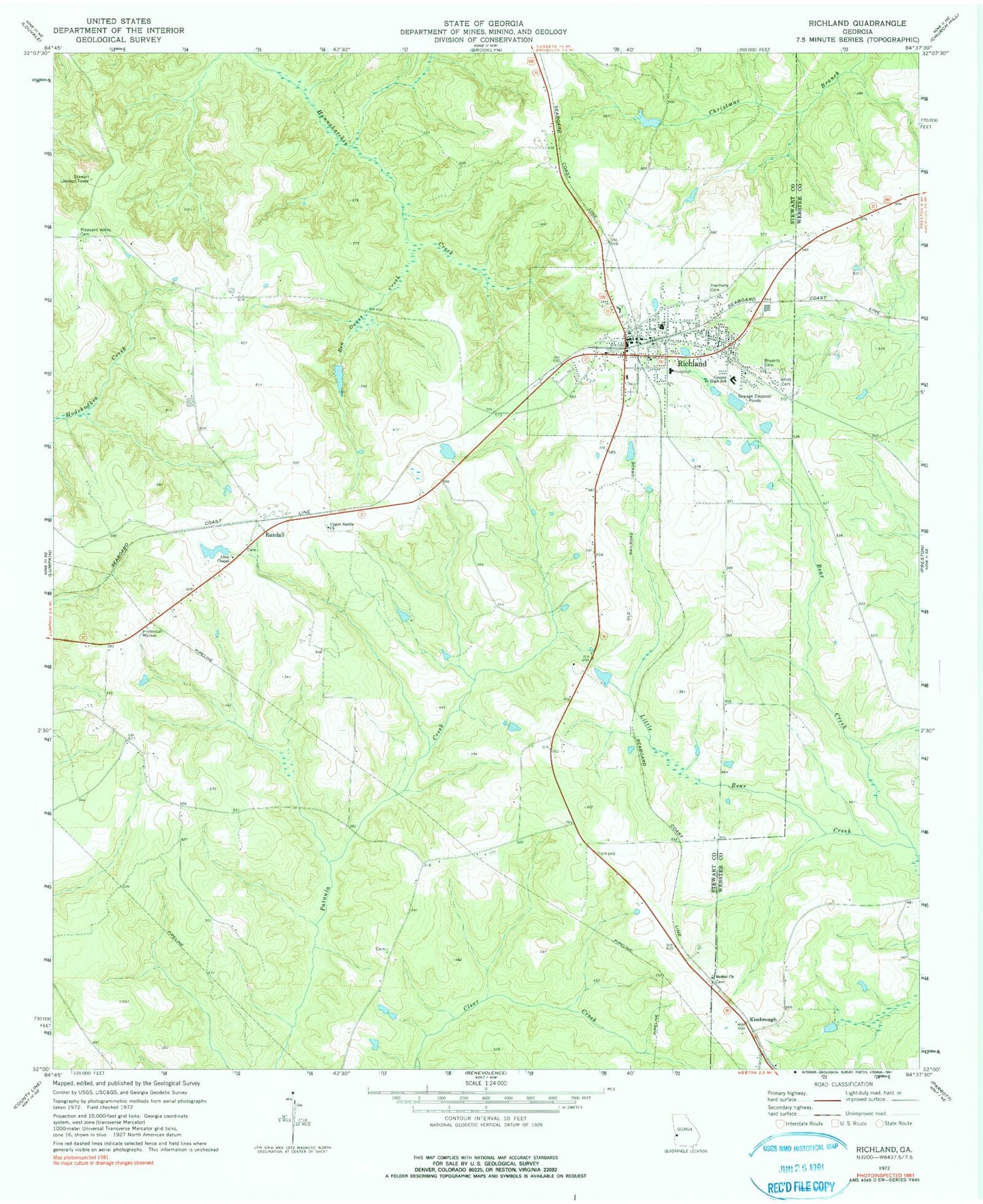 Classic USGS Richland Georgia 7.5'x7.5' Topo Map Image