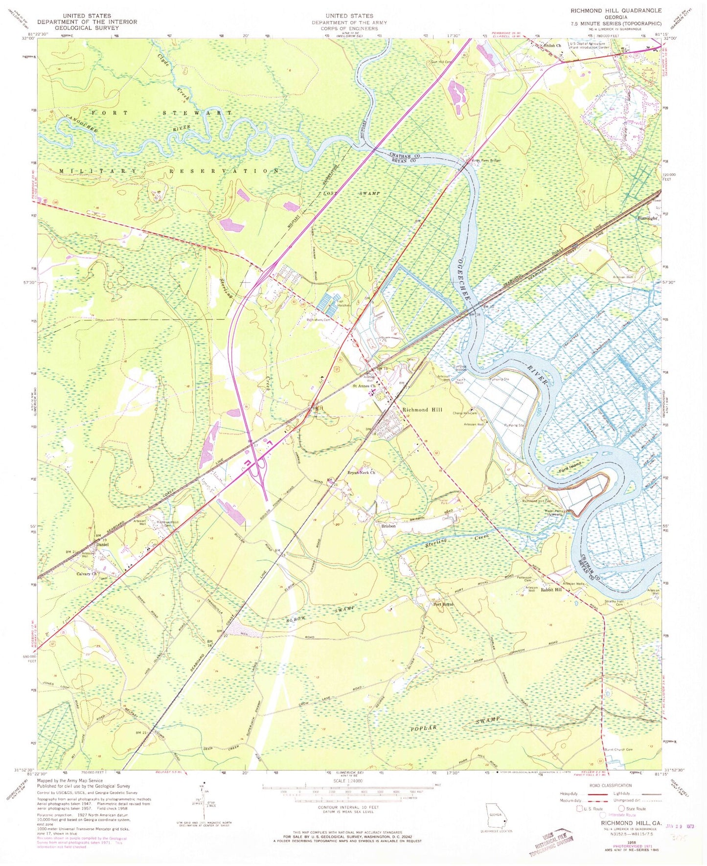 Classic USGS Richmond Hill Georgia 7.5'x7.5' Topo Map Image