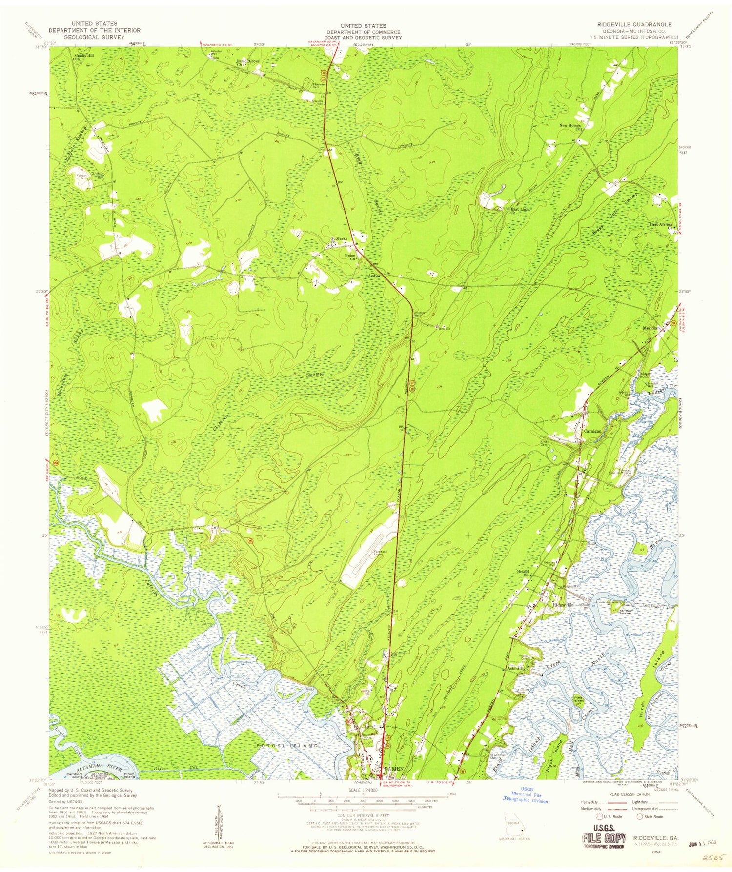 Classic USGS Ridgeville Georgia 7.5'x7.5' Topo Map Image