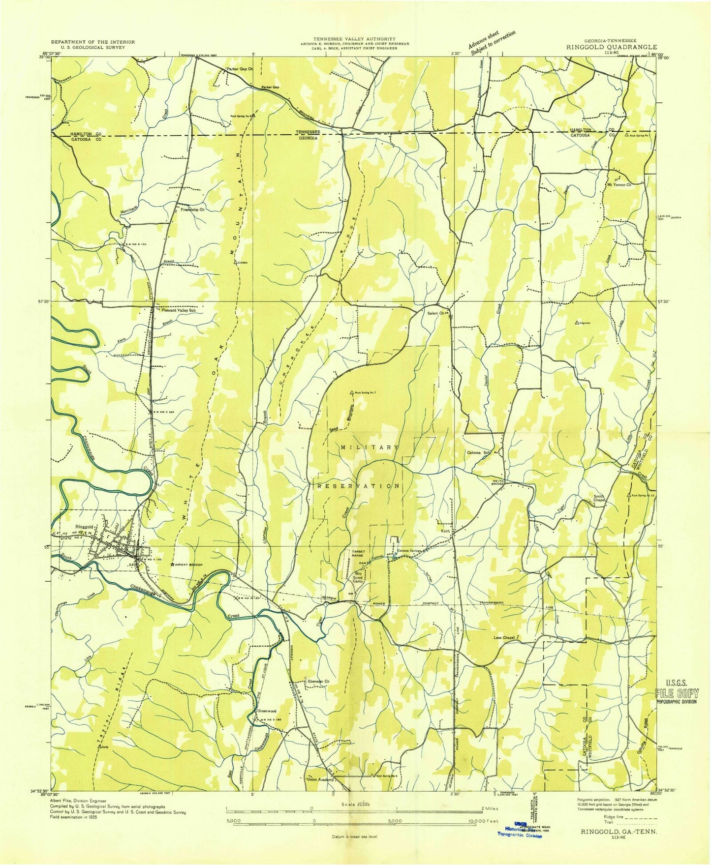 Classic USGS Ringgold Georgia 7.5'x7.5' Topo Map Image