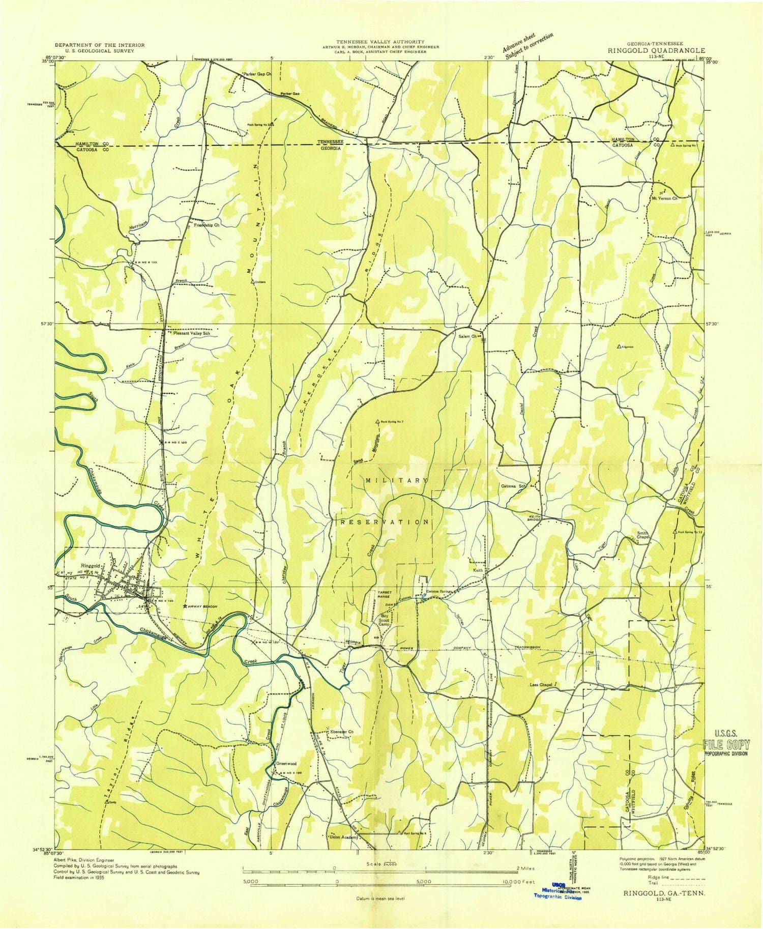 Classic USGS Ringgold Georgia 7.5'x7.5' Topo Map Image