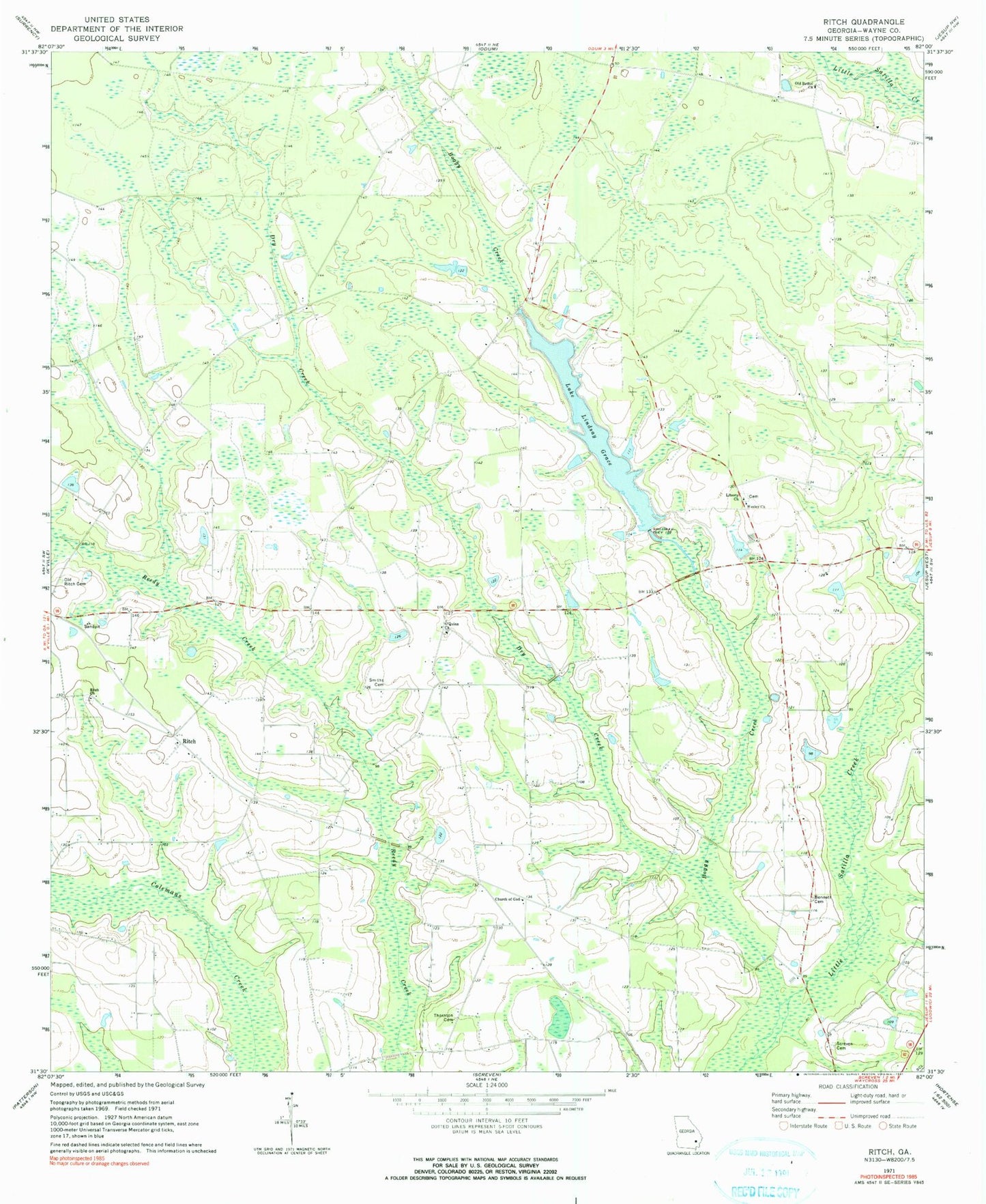 Classic USGS Ritch Georgia 7.5'x7.5' Topo Map Image