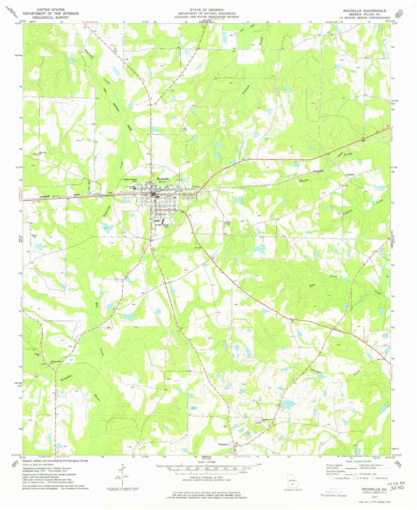 Classic USGS Rochelle Georgia 7.5'x7.5' Topo Map Image