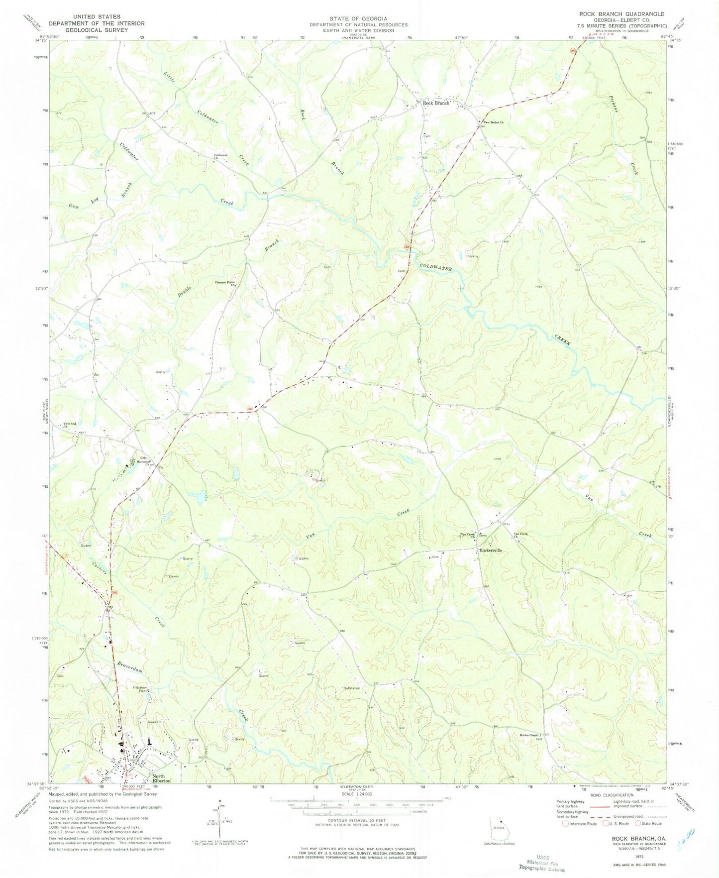 Classic USGS Rock Branch Georgia 7.5'x7.5' Topo Map Image