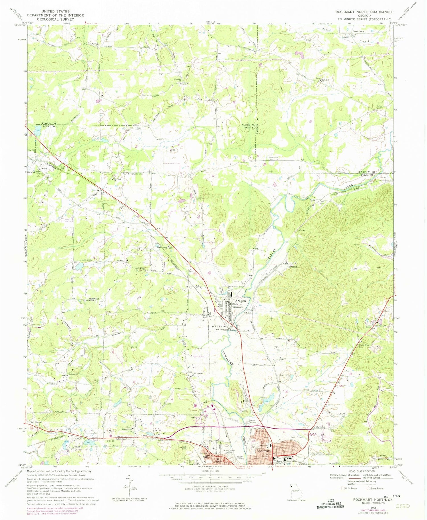 Classic USGS Rockmart North Georgia 7.5'x7.5' Topo Map Image